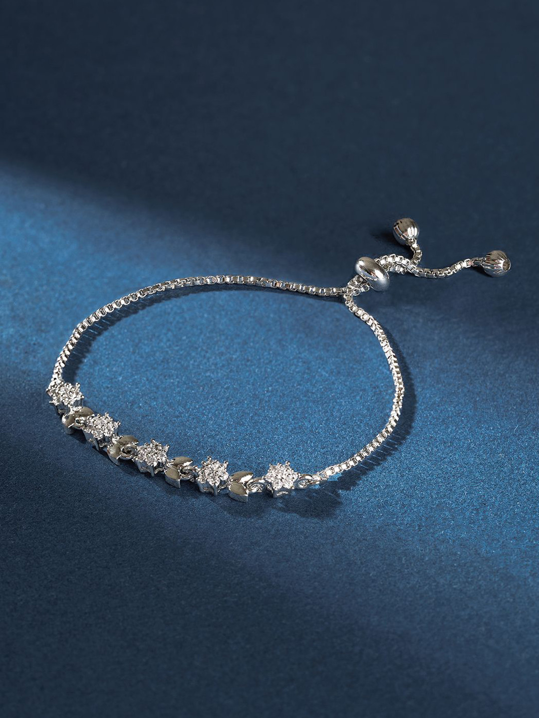 TEEJH Twinkle Women Silver-Plated  CZ-Studded Oxidised Wraparound Bracelet