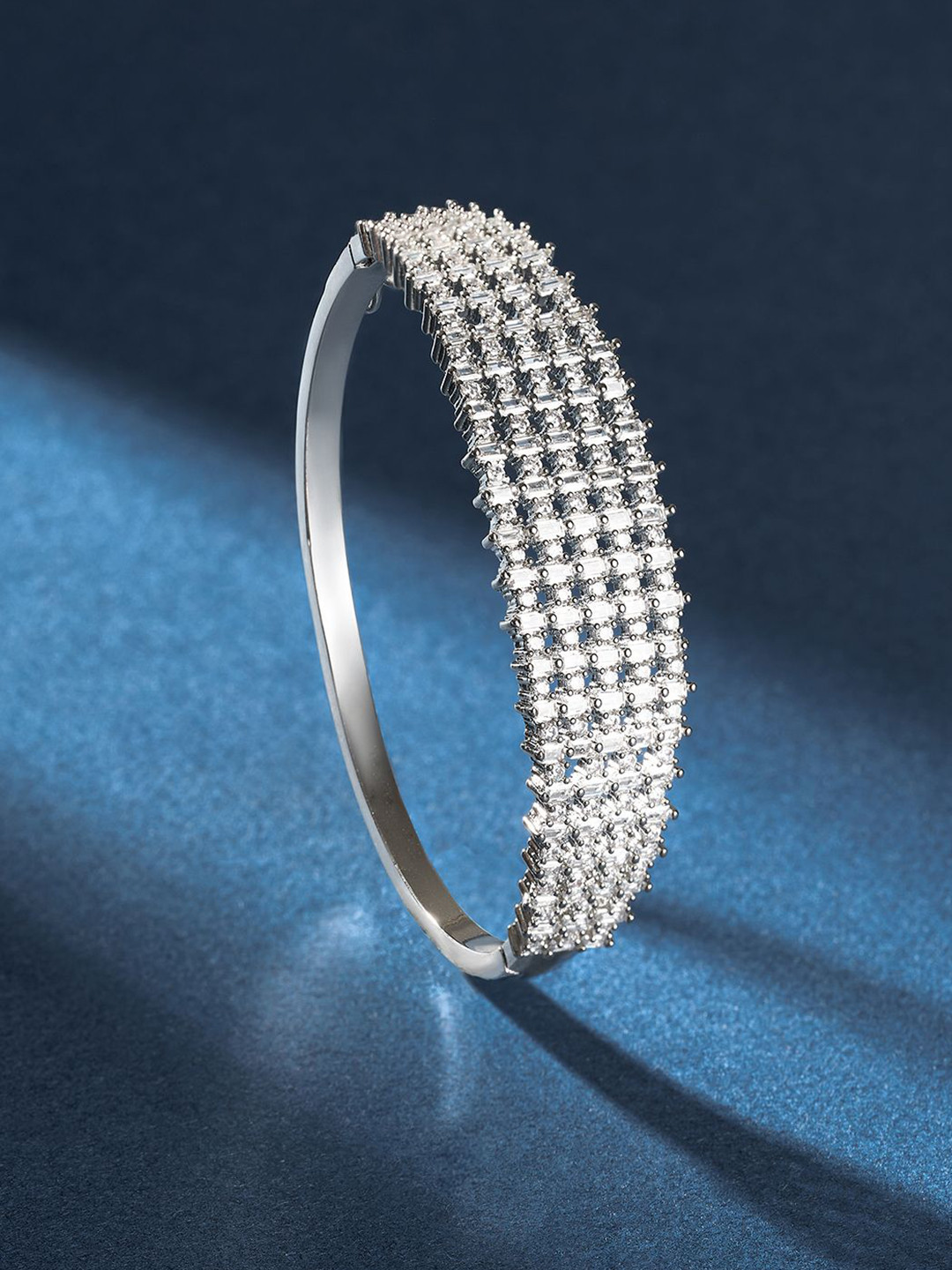 TEEJH Taj Tranquil Women Silver-Plated CZ-Studded Oxidised Bangle-Style Bracelet