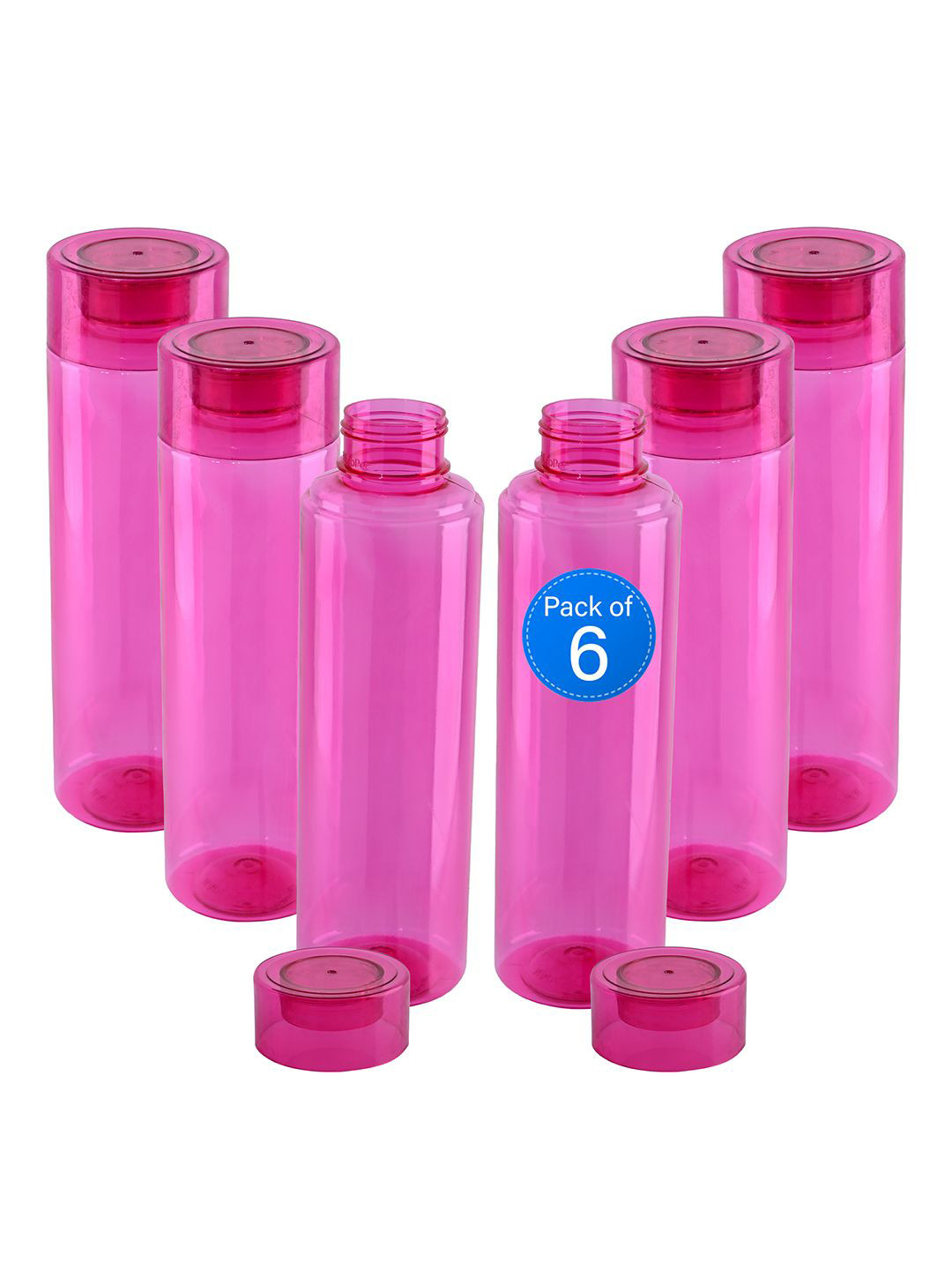 Kuber Industries Rembo Loose Red Plastic Spill Proof 6 Piece Water Bottle - 1L