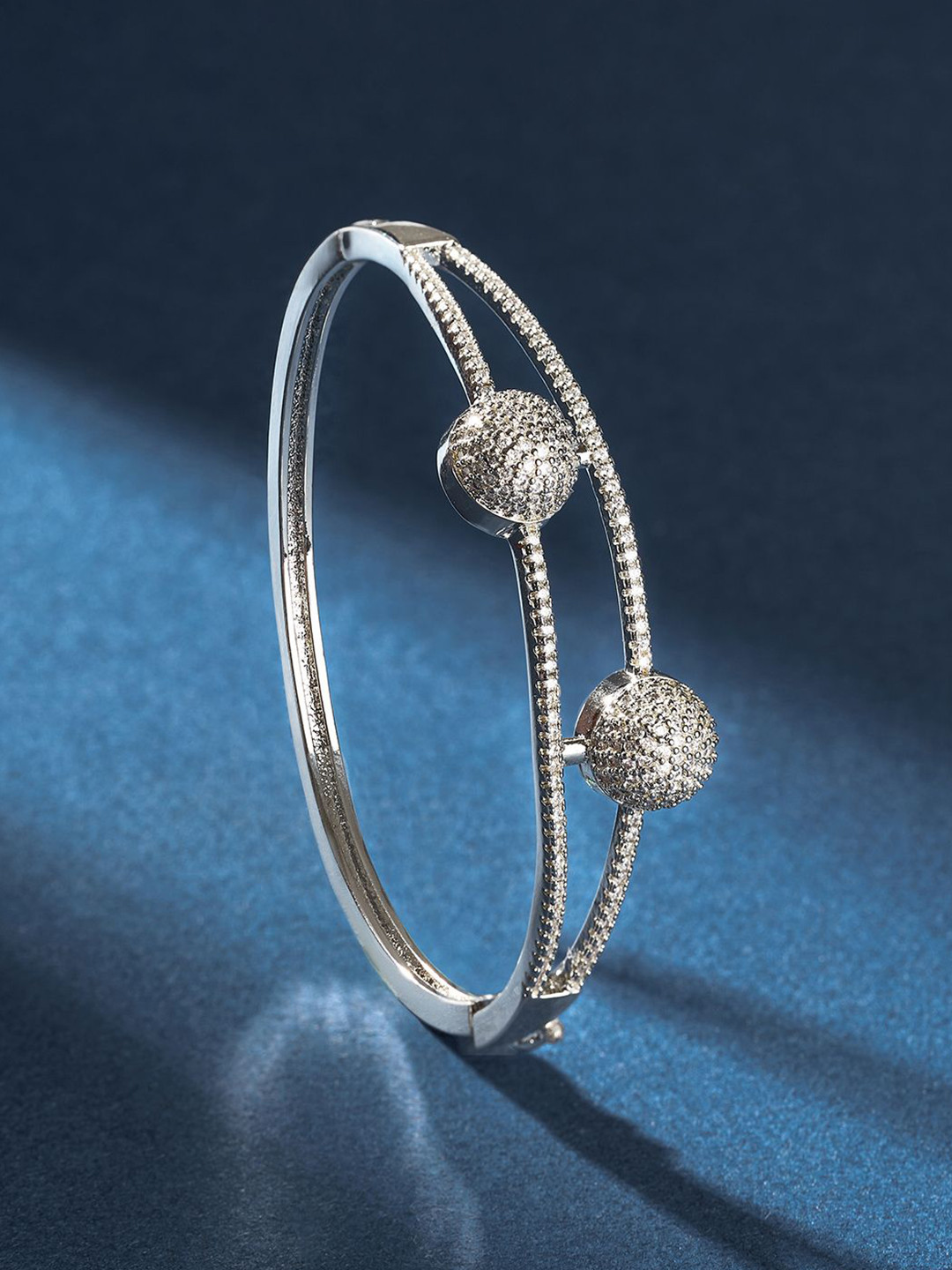 TEEJH Jewel of Jhansi Women Silver-Plated CZ-Studded Oxidised Bangle-Style Bracelet