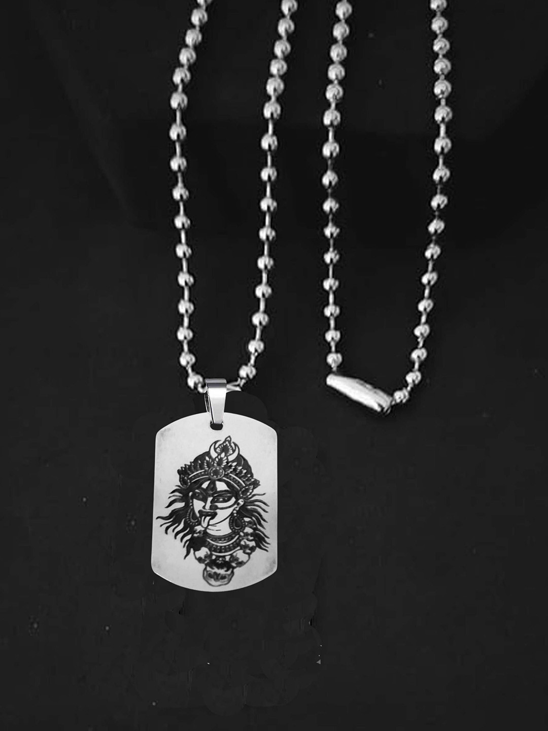 M Men Style Silver-Plated Geometric Goddess Durga Maa Giving Blessing Pendant