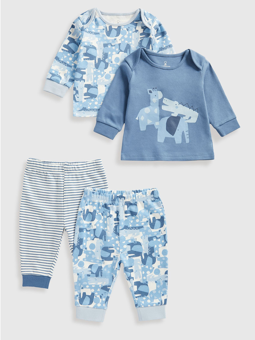 mothercare Boys Pack Of 2 Animal Printed Pure Cotton T-Shirts With Joggers