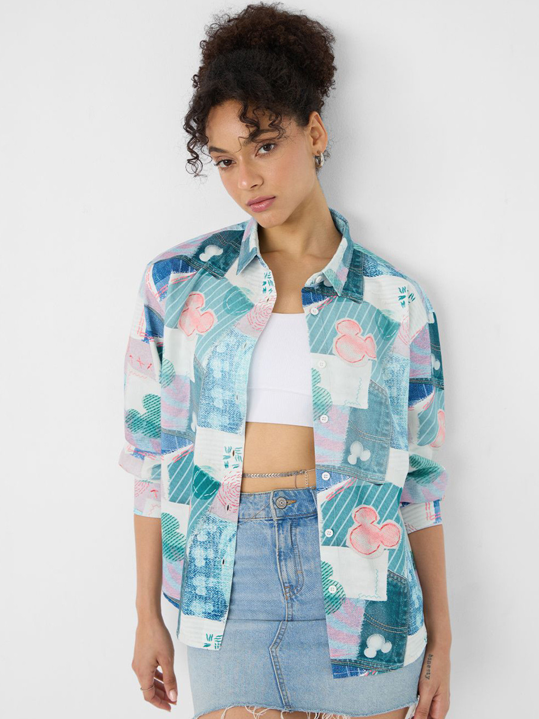 The Souled Store Mickey Mouse Toodles Women Comfort Semi Sheer Printed Casual Shirt