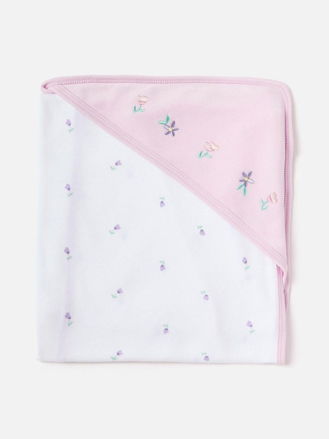 Juniors by Babyshop Infants White & Purple Floral Printed Cotton Swaddle Wrap