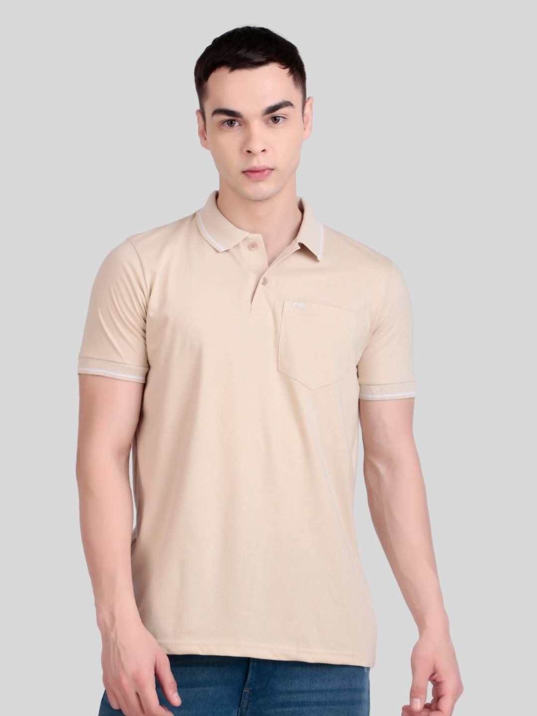 Beige Polo Collar Regular Fit T-shirt for Men