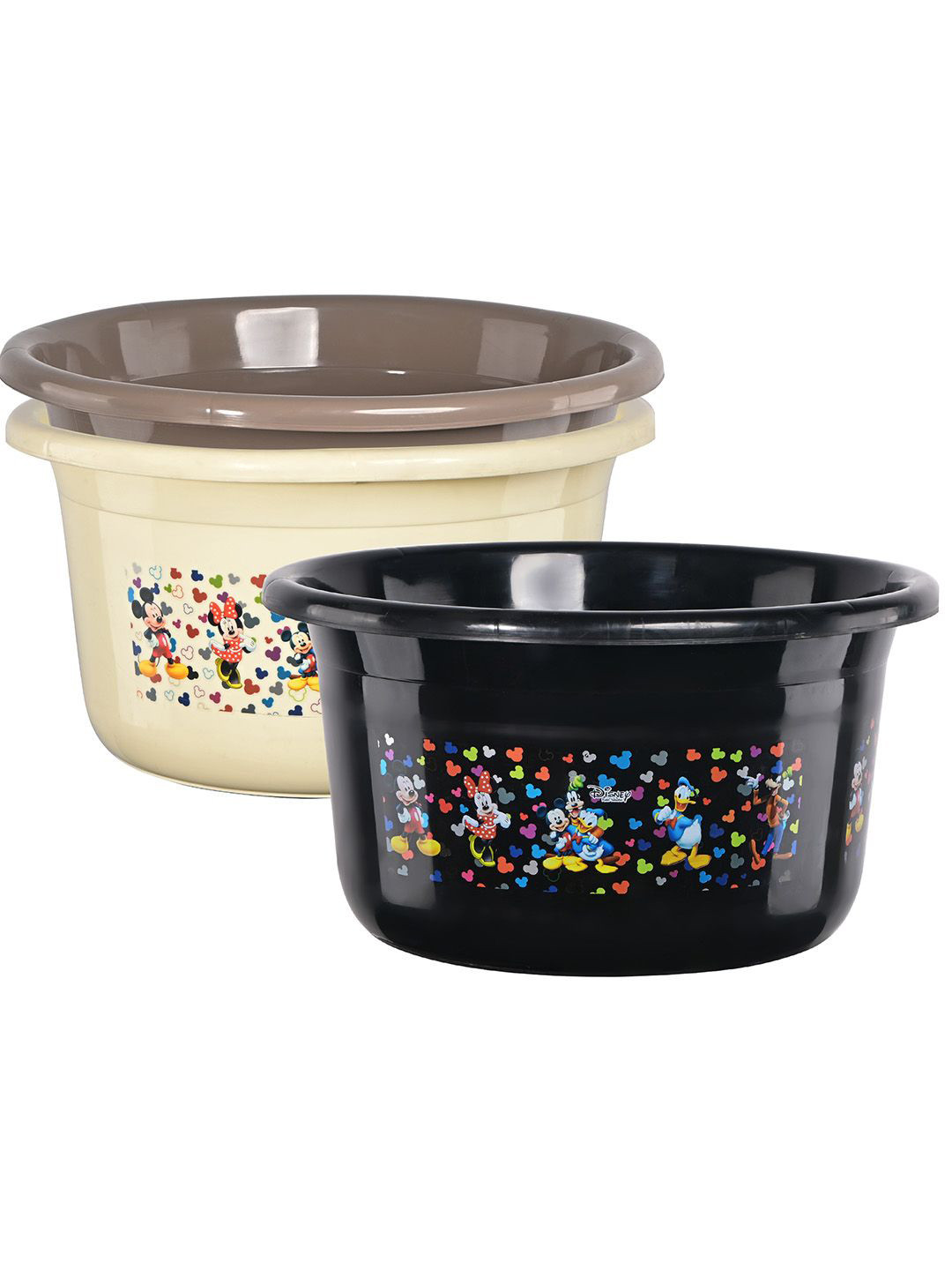 Kuber Industries Black & Cream-Coloured 3 Pieces Disney Printed Light Weight Bath Tubs