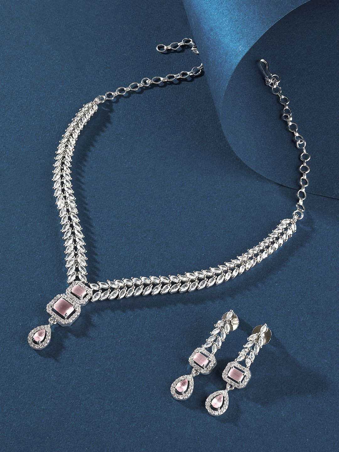 TEEJH Sparki Silver Plated Cubic Zirconia Studded Jewellery Set