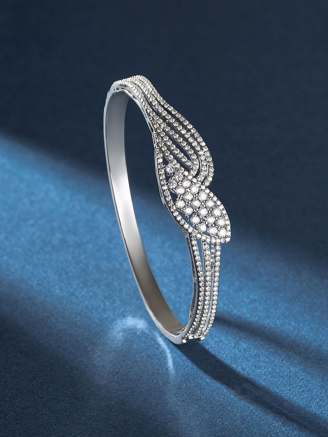 TEEJH Tanishka Twinkle Women Silver-Plated CZ-Studded Oxidised Bangle-Style Bracelet