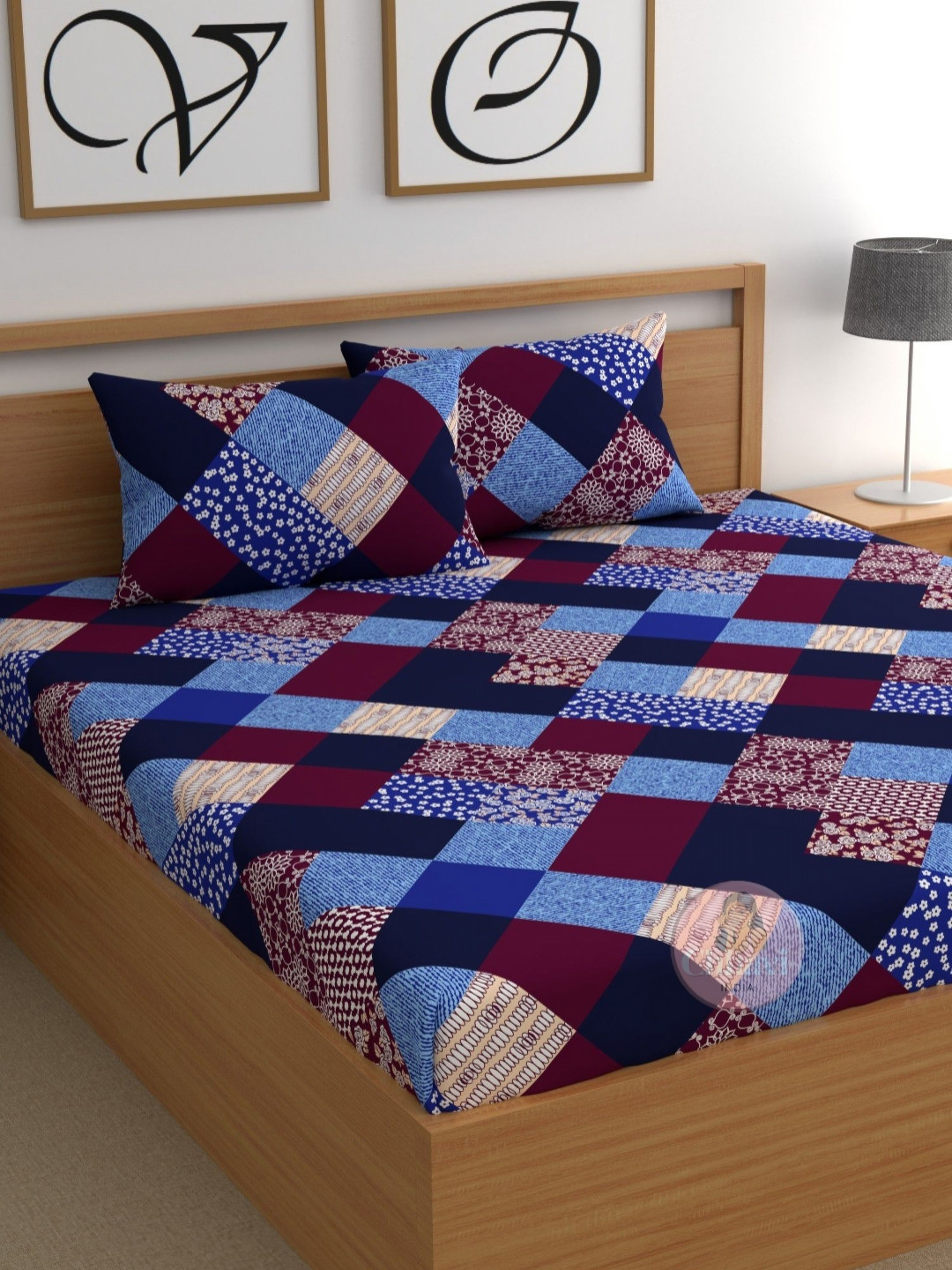 CHHAVI INDIA Blue Self Design Microfiber 210 TC Queen Fine Bedsheet with 2 Pillow Covers-98 x 89 inches