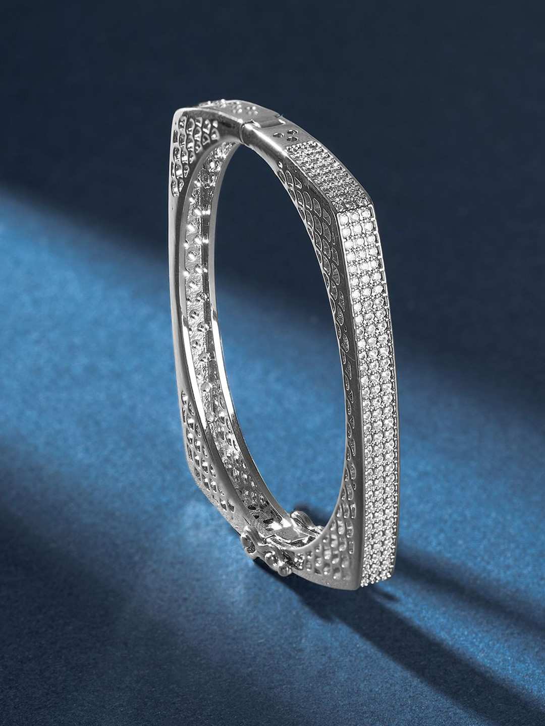 TEEJH Rina Rapture Women Silver-Plated CZ-Studded Oxidised Bangle-Style Bracelet