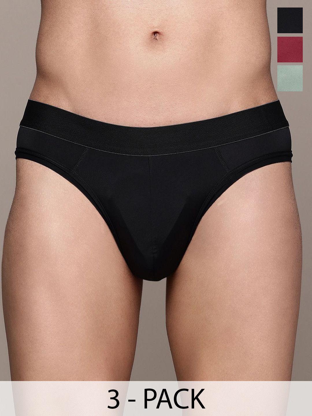 The Roadster Lifestyle Co. Men Pack Of 3 Mid Rise Basic Briefs- RD-PM-MB-200-BK-MR-OG-3