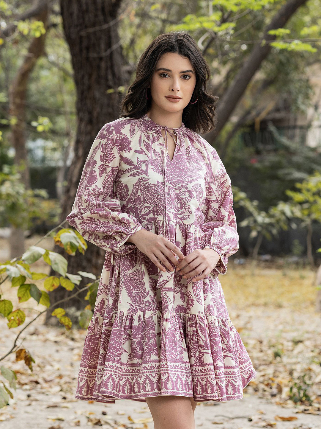 MABISH by Sonal Jain Women Floral Print Balloon Sleeve Layered Mini Dress