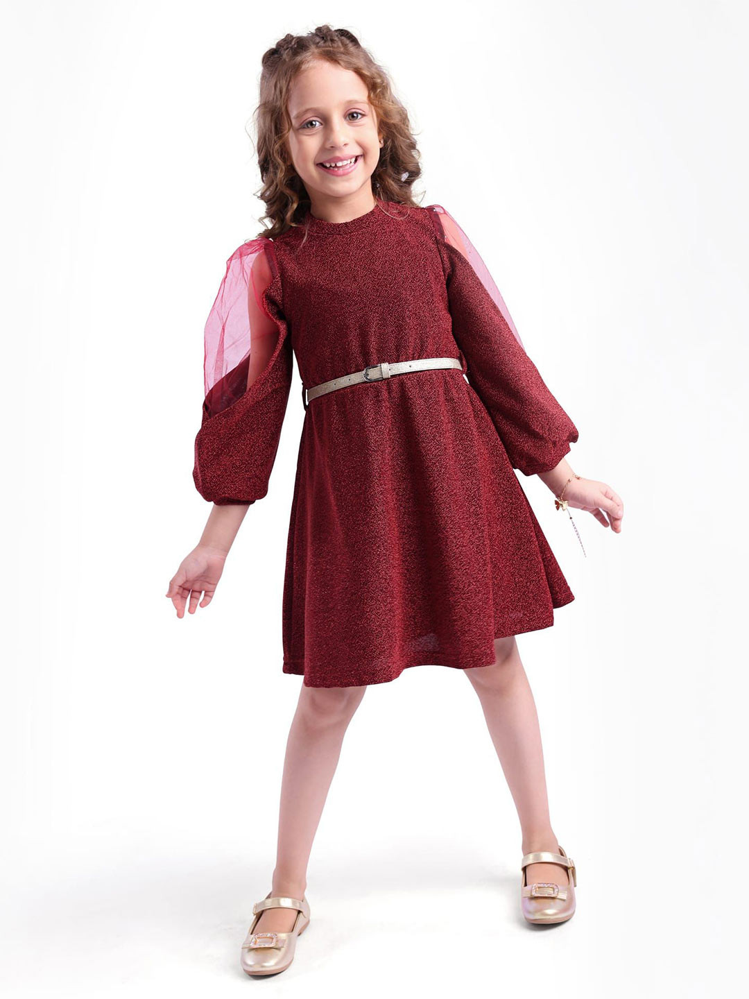 Hola Bonita Kids-Girls Embellished Fit And Flare Dress