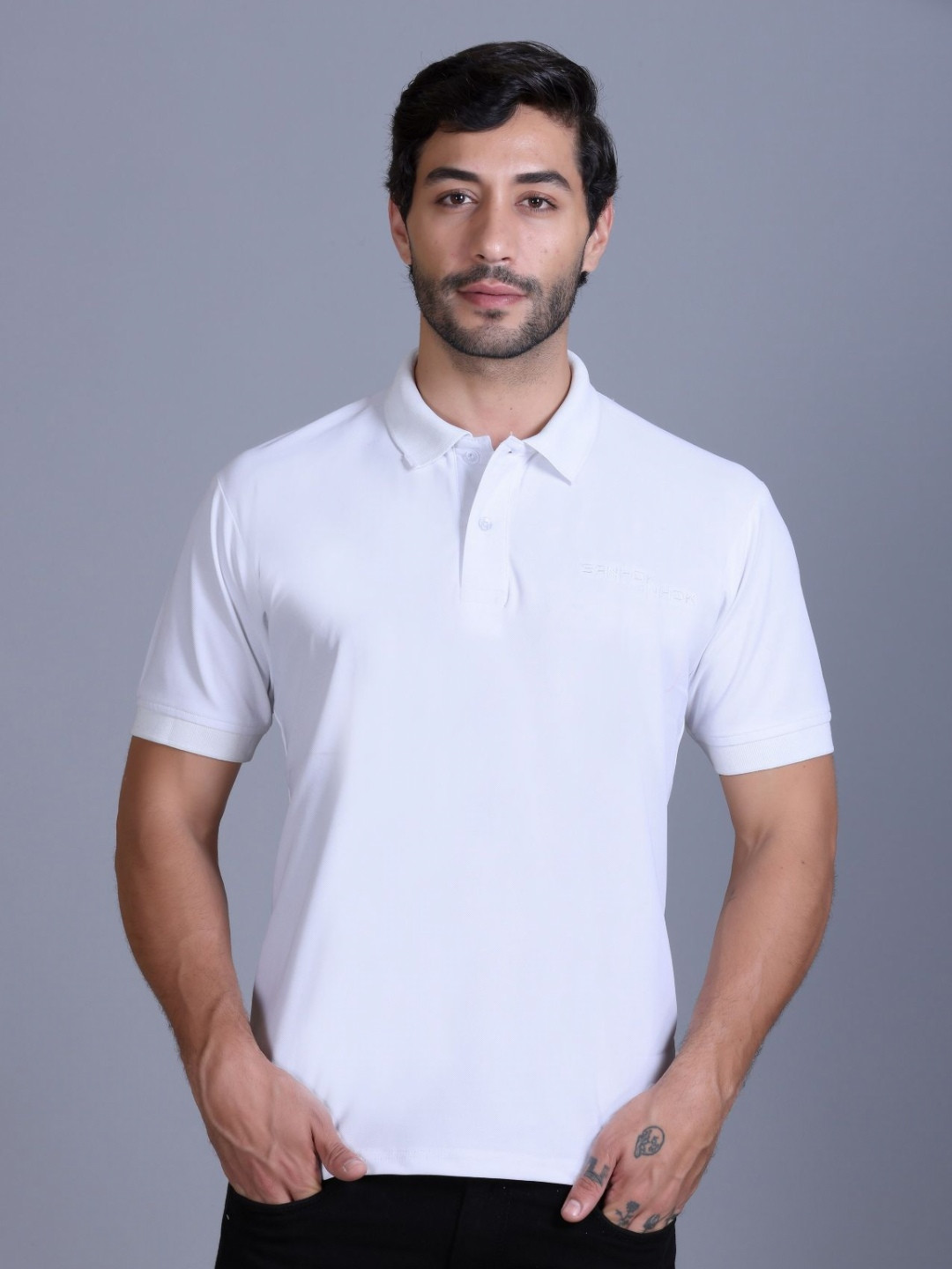 SANHOK Men Polo Collar Pure Cotton T-shirt
