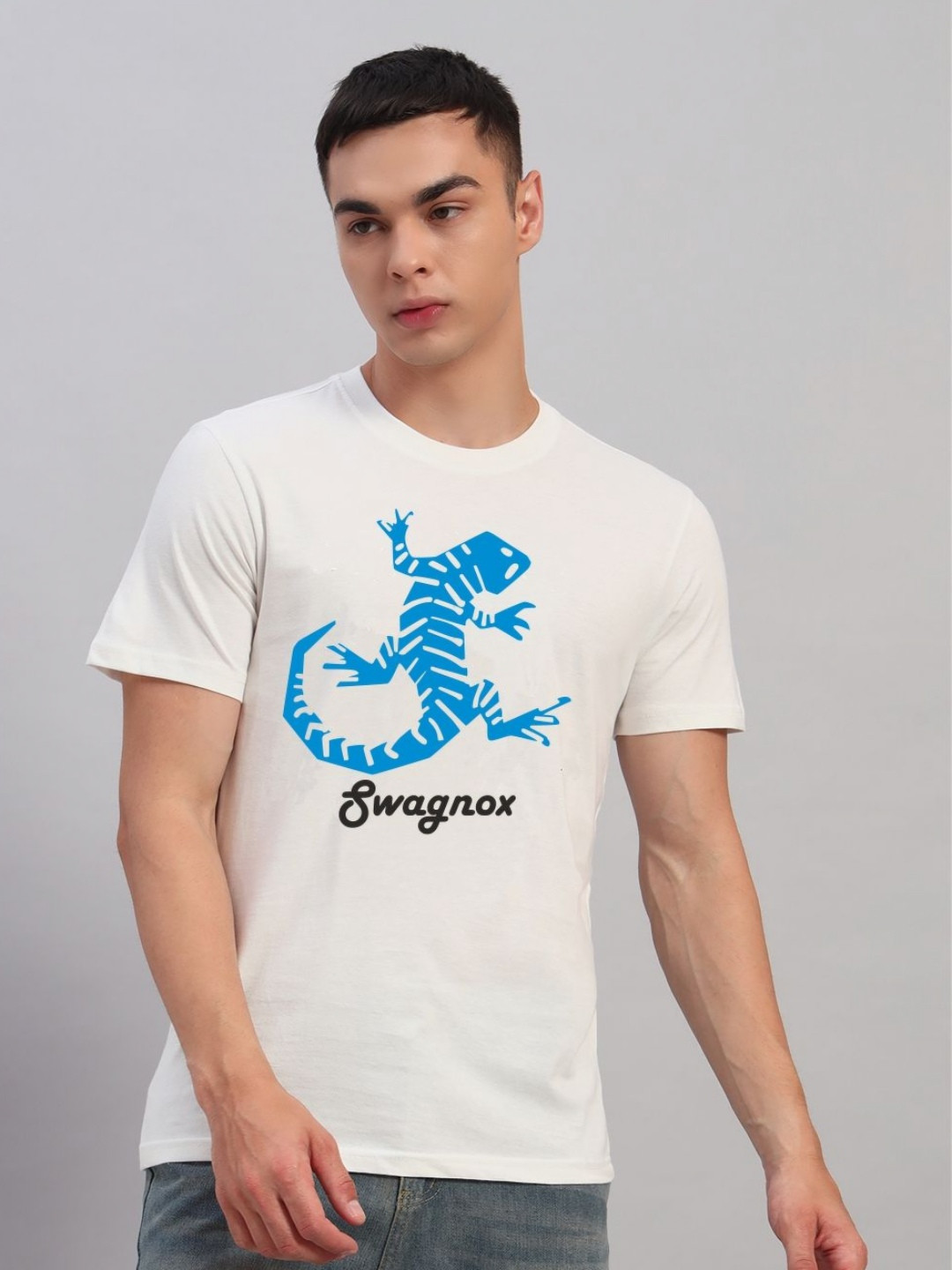 SWAGNOX Men Printed Round Neck Slim Fit Cotton T-shirt