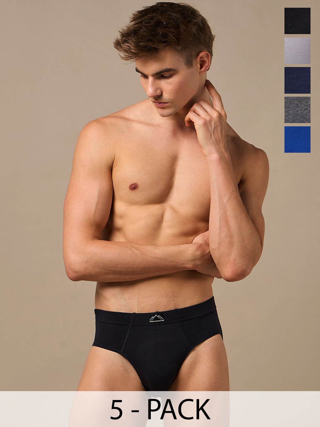 URBAN ADVENTURE Men Pack Of 5 Basic Brief  5UAM-001(BLK-DK GRY-LT GRY-NVY-ROYAL)