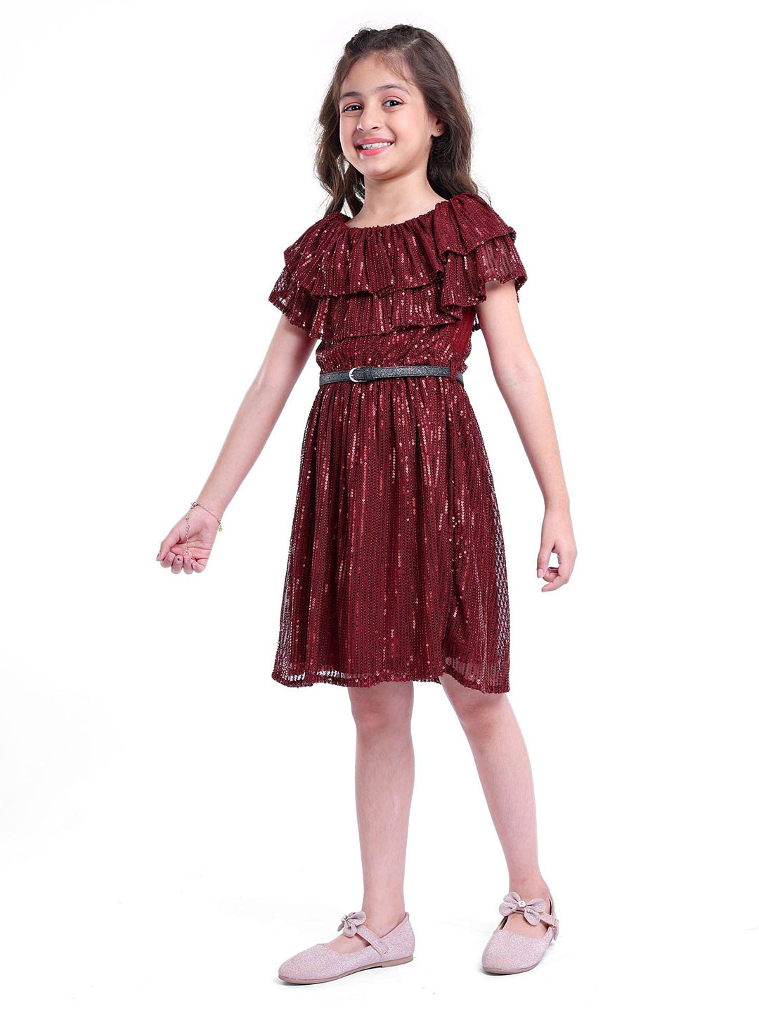Hola Bonita Girls Net Sequin & Shimmer Dress