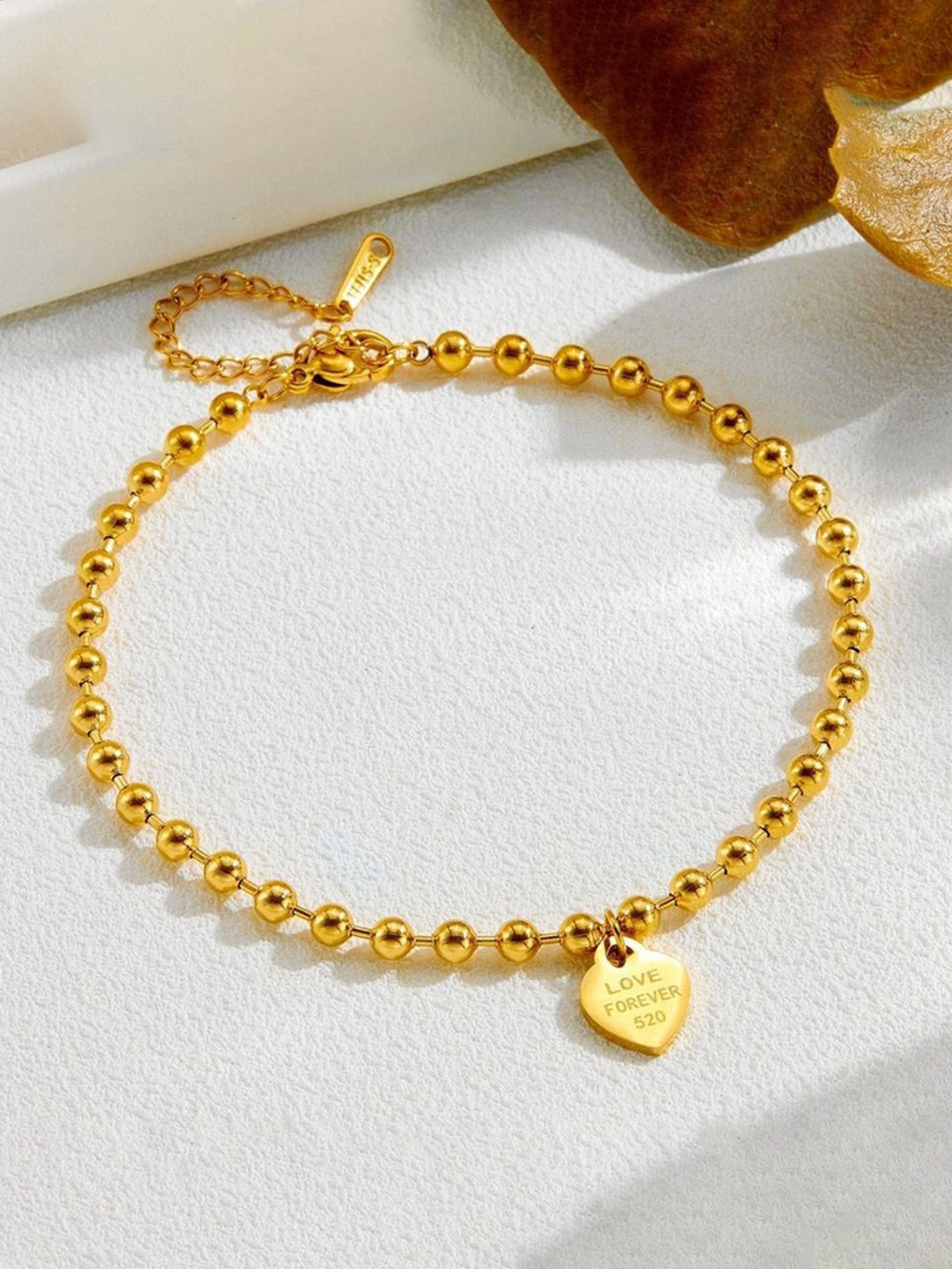 MYKI Stainless Steel Gold-Plated Artificial Beaded Charm Bracelet