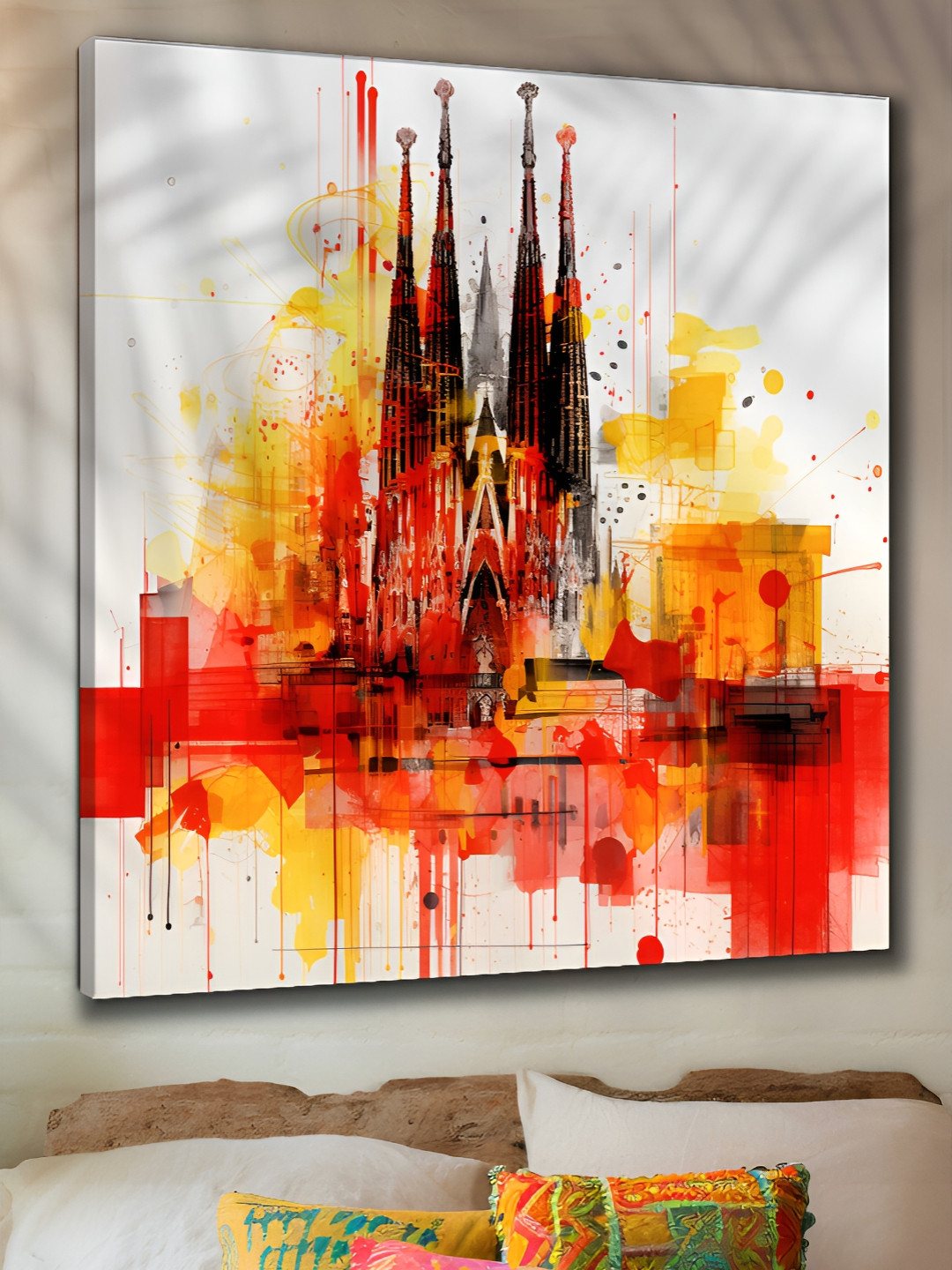 Myntra Elegant Homes Orange & Black Abstract Art Printed Canvas Wall Art