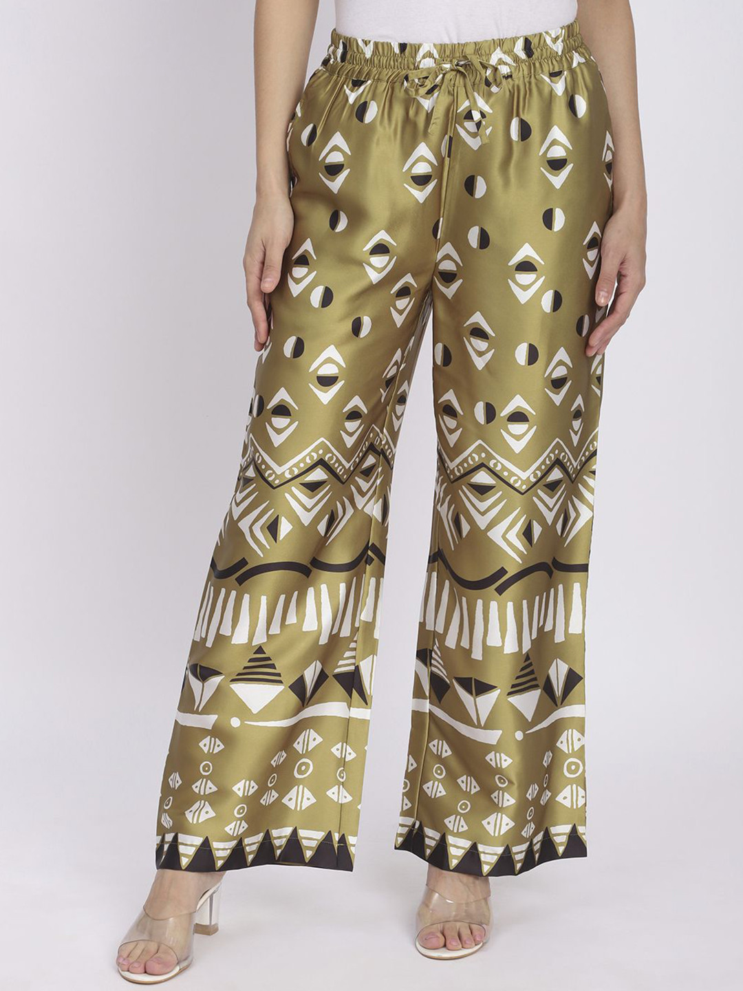 R&B Women Printed Parallel Mid-Rise Relaxed Fit Trousers
