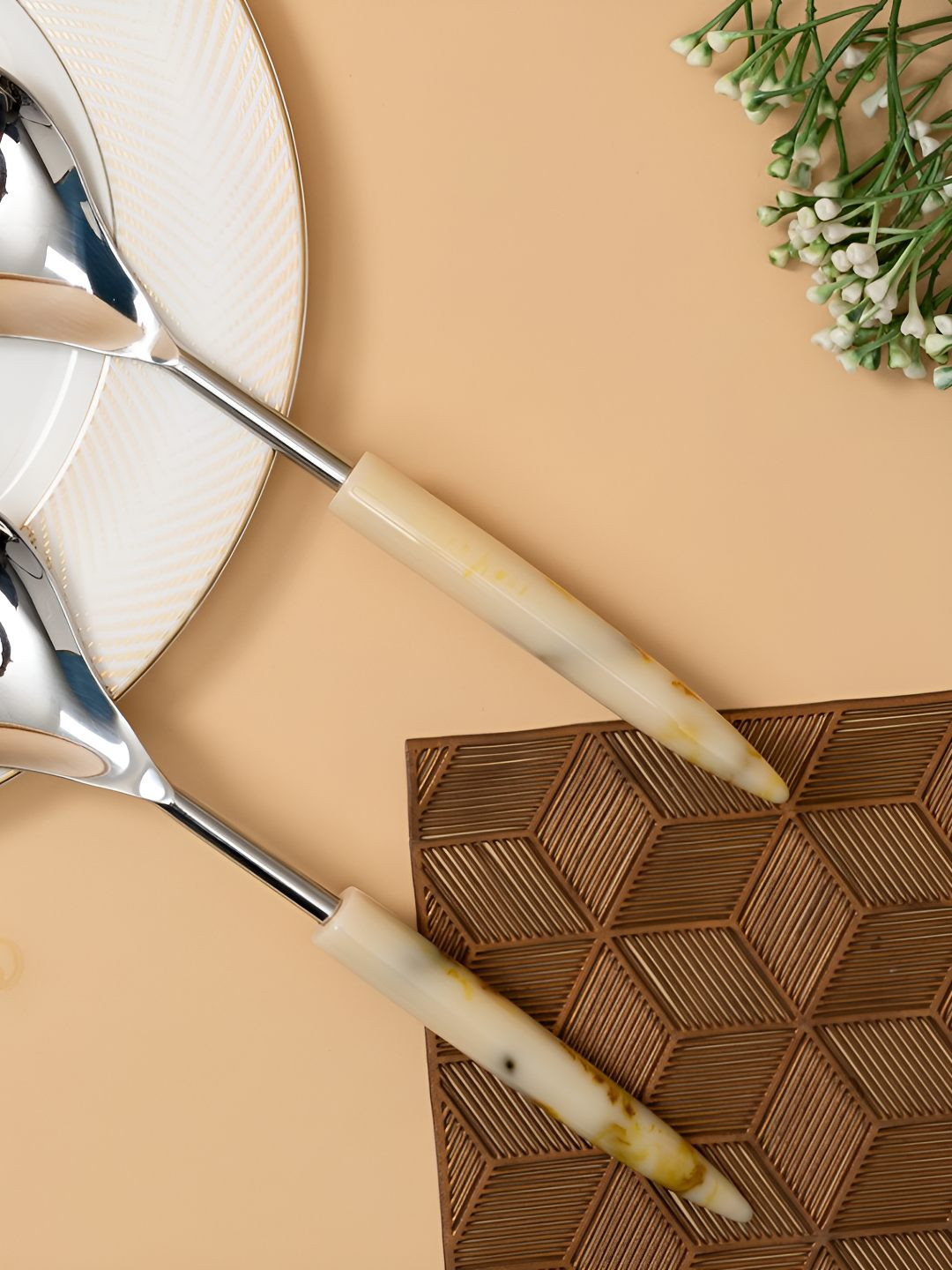 THREADVIBE LIVING Silver-Toned 2 Pieces Stainless Steel With Raisin Handle Cutlery Set