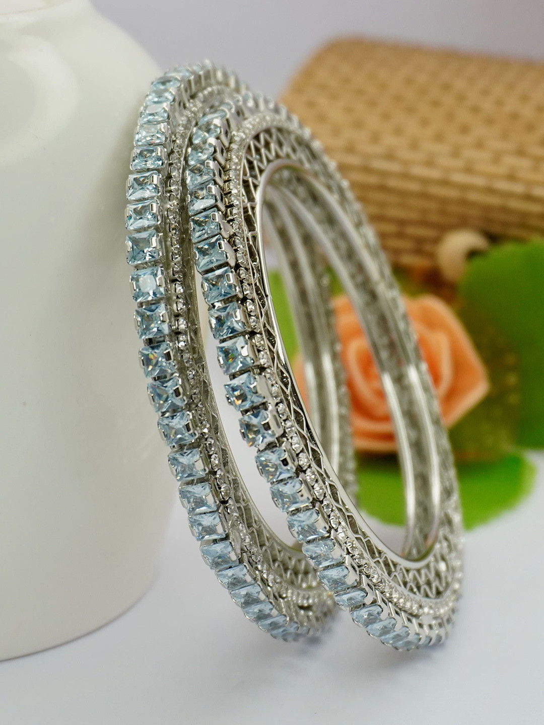 Panini jewels Set Of 2 Rhoidum-Plated American Diamond-Studded Gokhru Style Bangles