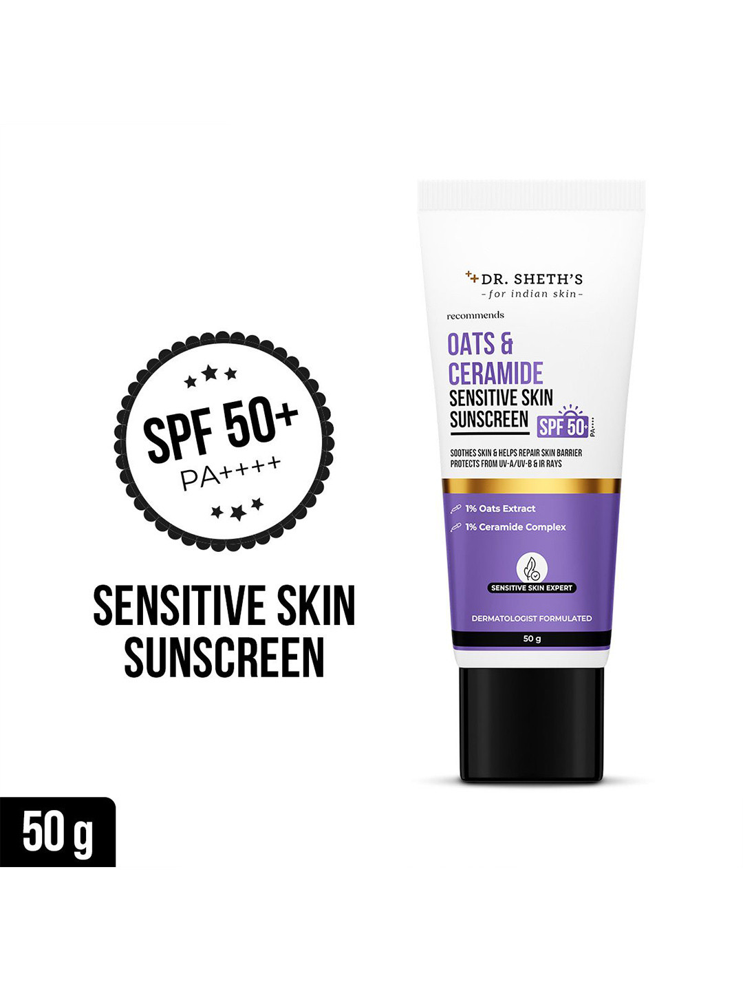 DR. SHETHS Oats & Ceramide Sensitive Skin SPF50+ P In-Vivo Tested 80 g