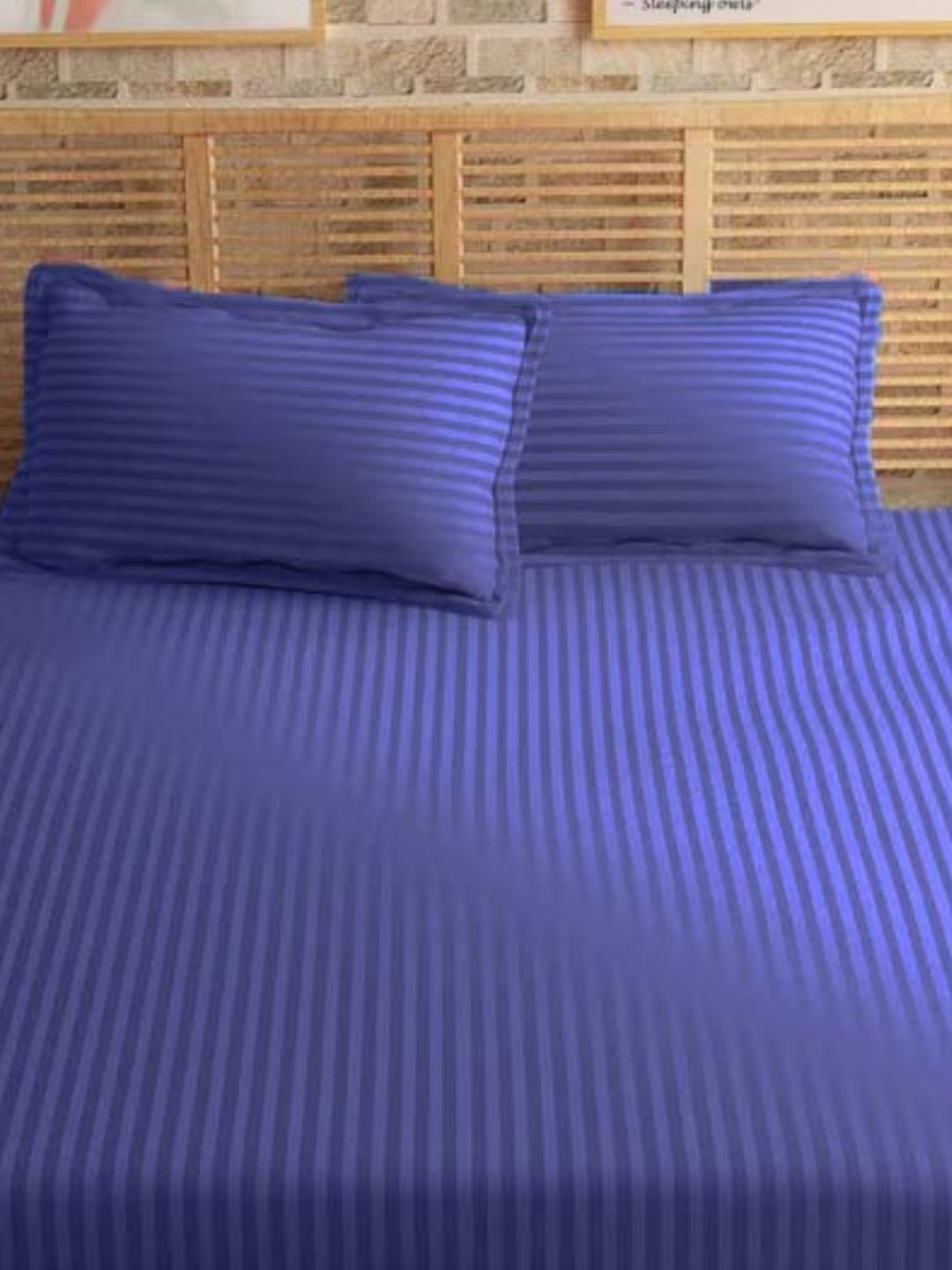 Sleeping Owls- because your sleep matters Blue Striped Cotton 210TC Bedsheet Set-2.7mX2.7m