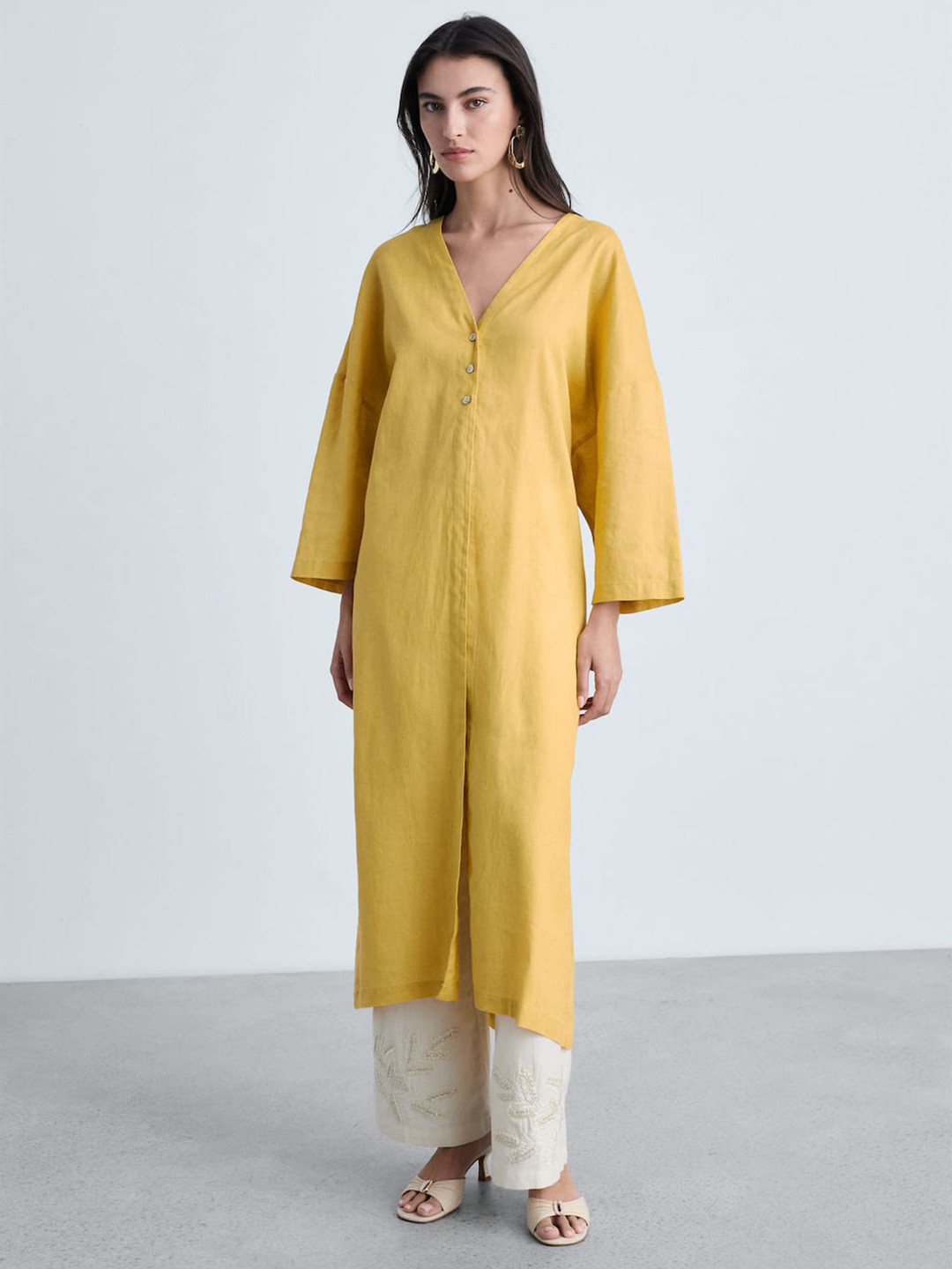 MANGO Linen Cotton Oversize Dress