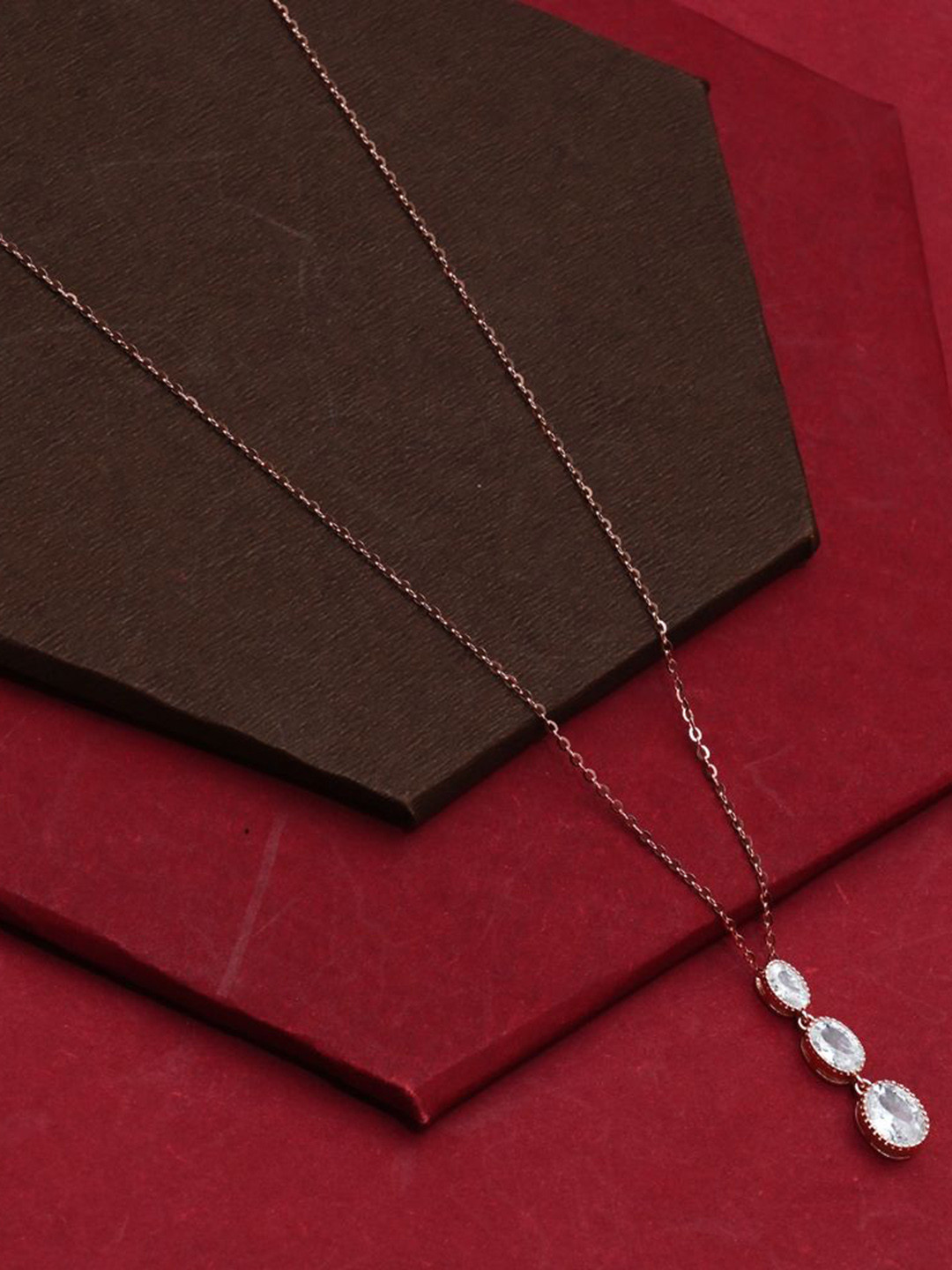 925 Pure Silver Zircon Studded Rose Gold Chain Pendant