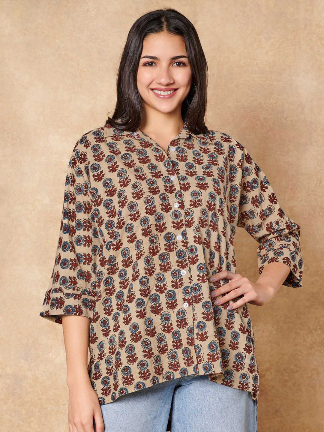 SALWAR STUDIO Classic Ajrakh Hand Block Printed Pure Cotton Shirt