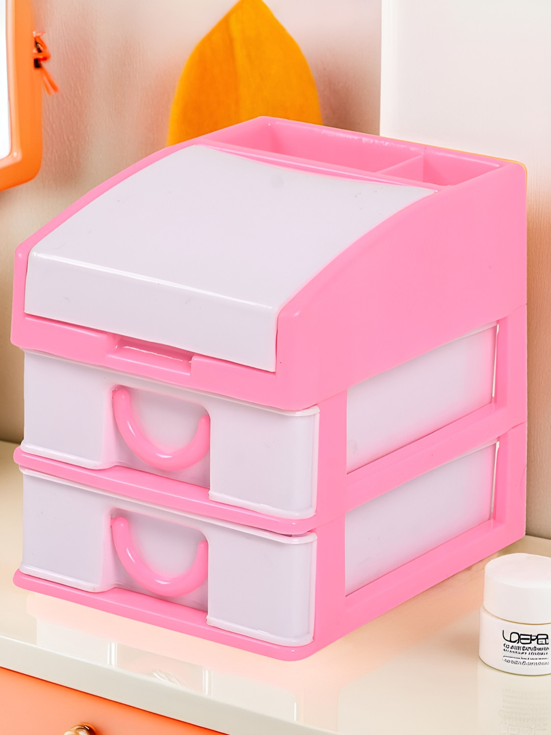 Aura Pink & White 3-Layer Plastic Cabinet Drawer Storage Organisers