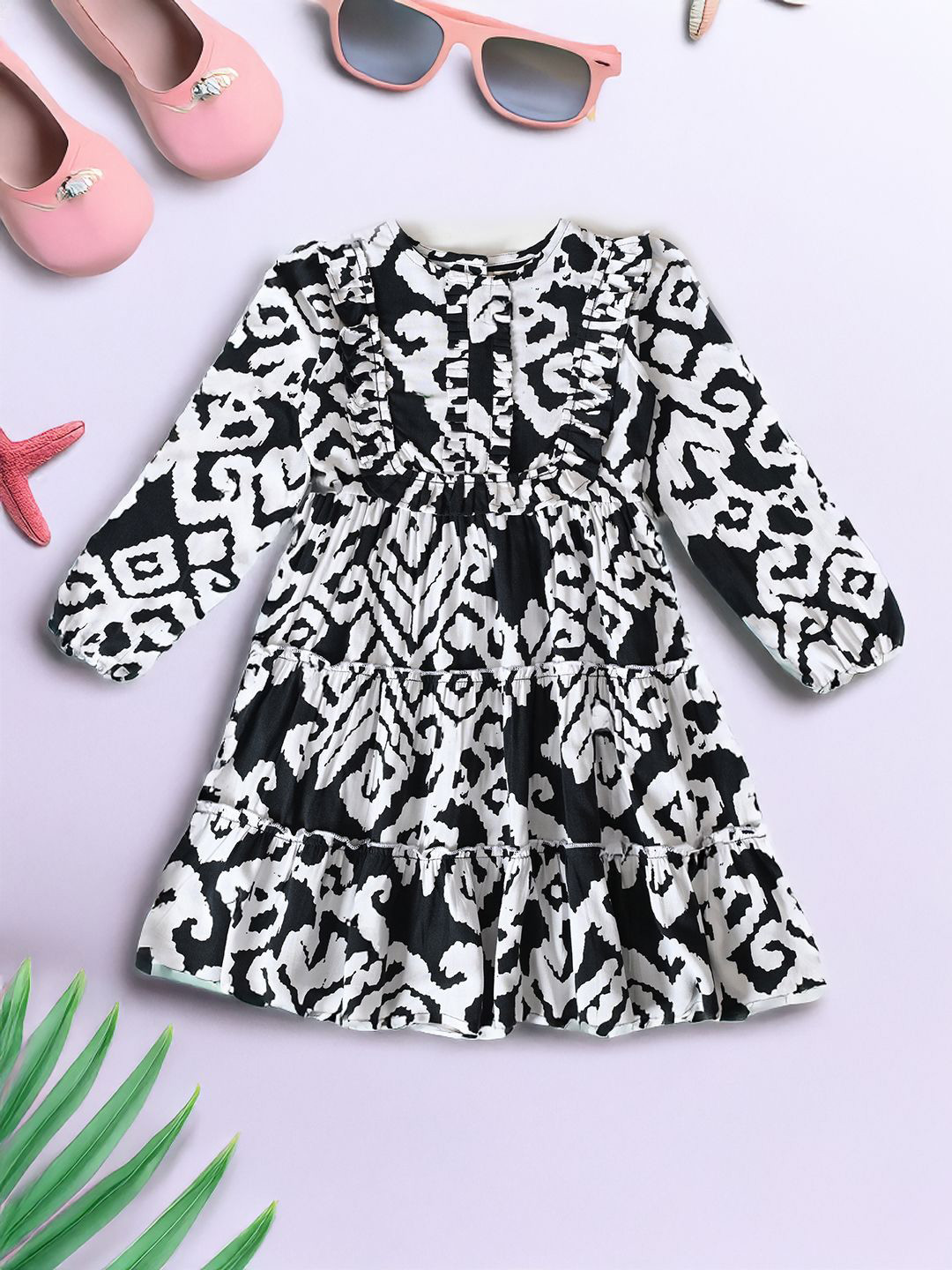 Bella Moda Girls Animal Printed Fit & Flare Cotton Dress