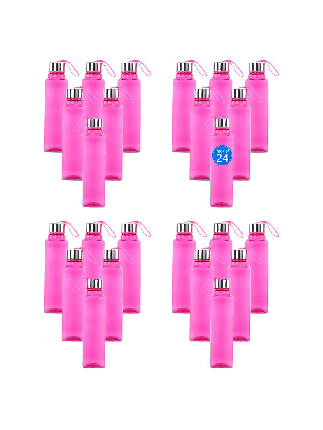 Kuber Industries Square Dori Pink Plastic Spill Proof 24 Piece Water Bottle - 1L