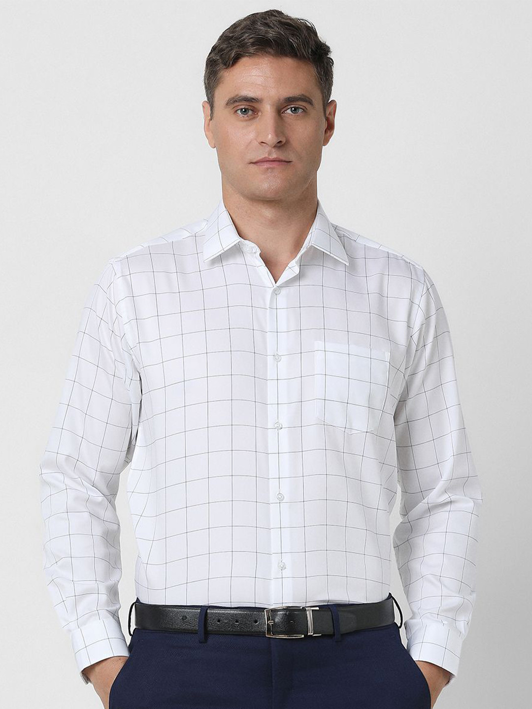 Van Heusen Men Windowpane Checks Checked Party Shirt