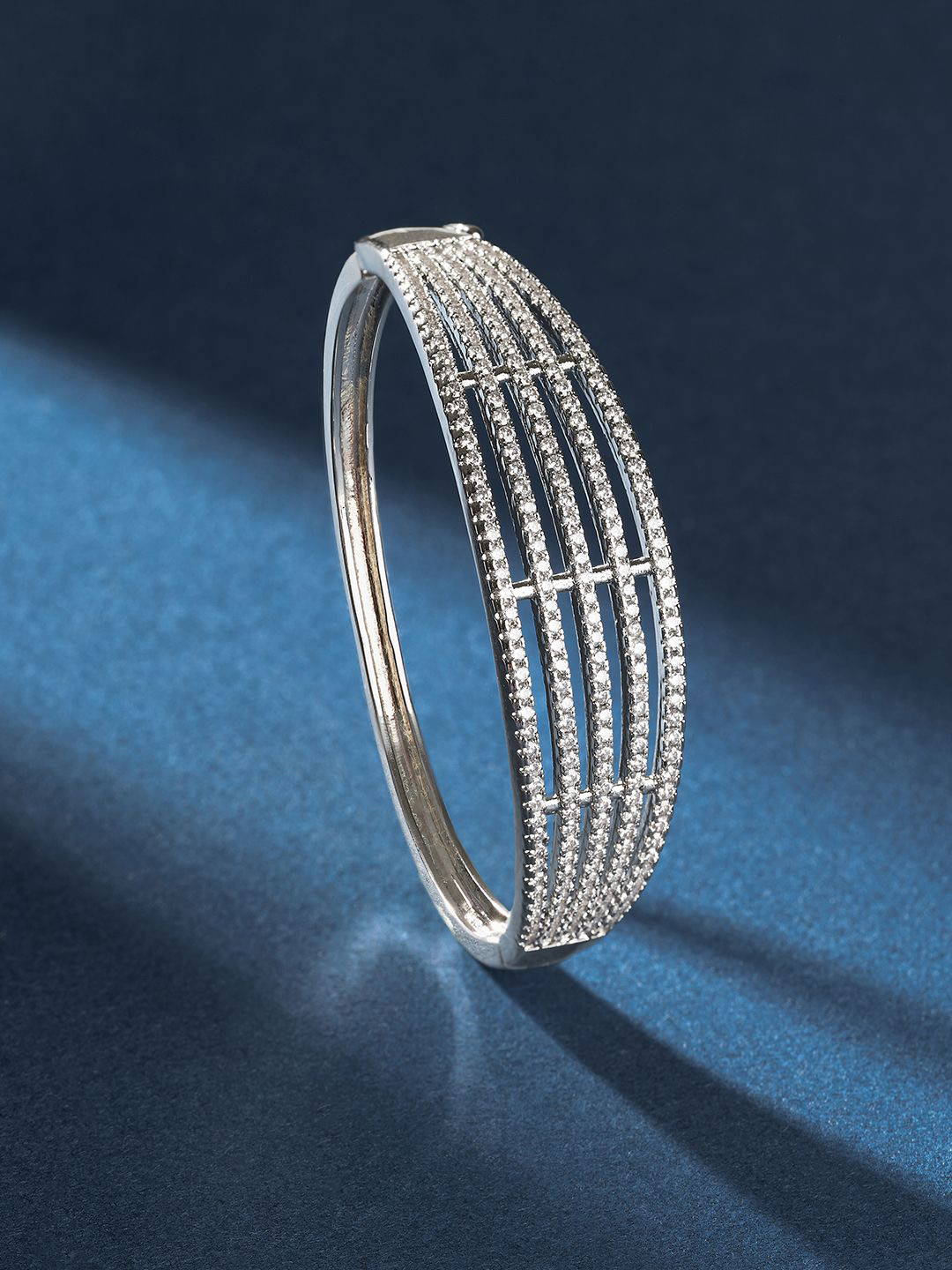 TEEJH Lavanya Lustre Women Silver-Plated CZ-Studded Oxidised Bangle-Style Bracelet