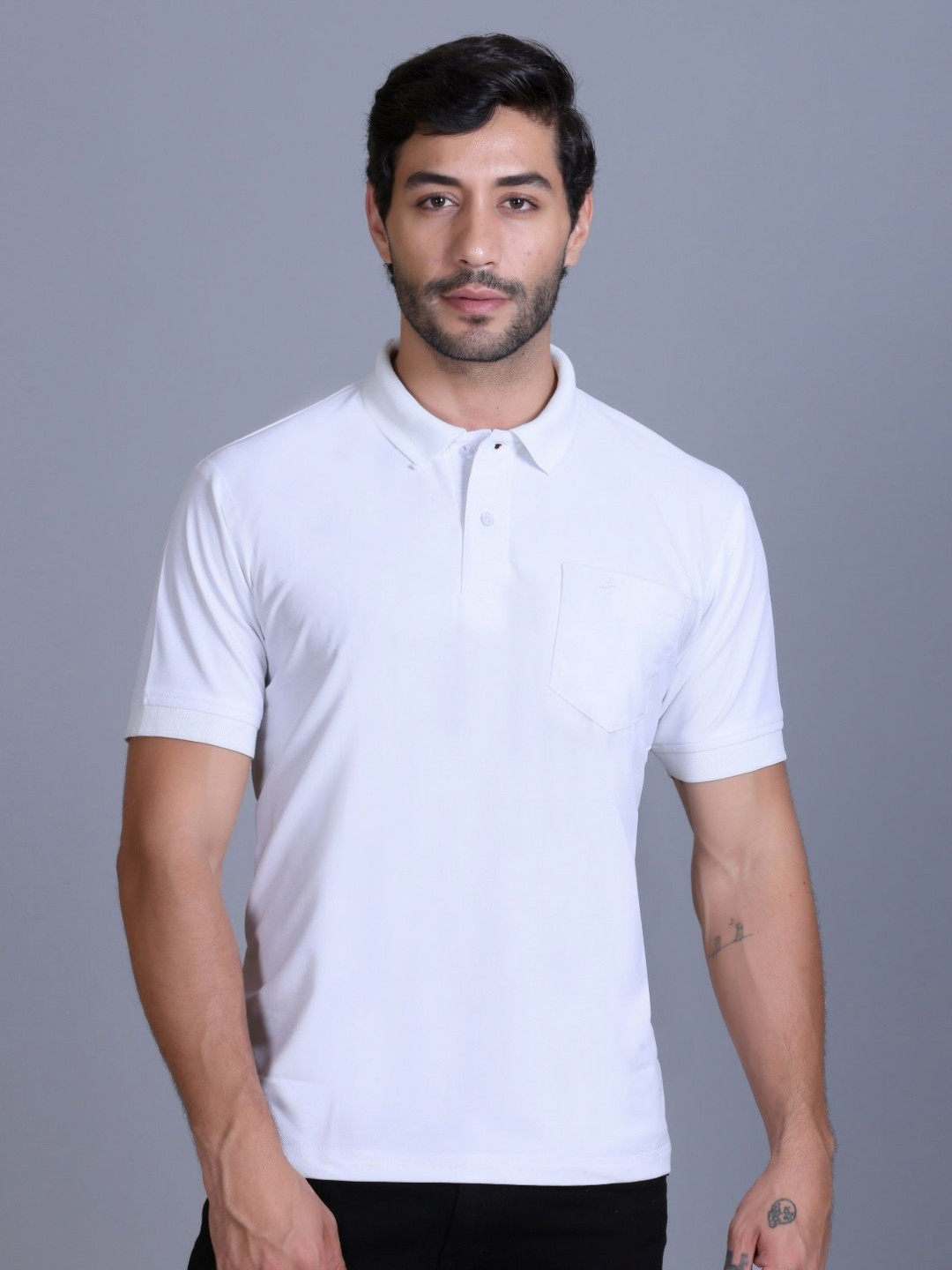 SANHOK Men Polo Collar Pure Cotton One Pocket T-shirt