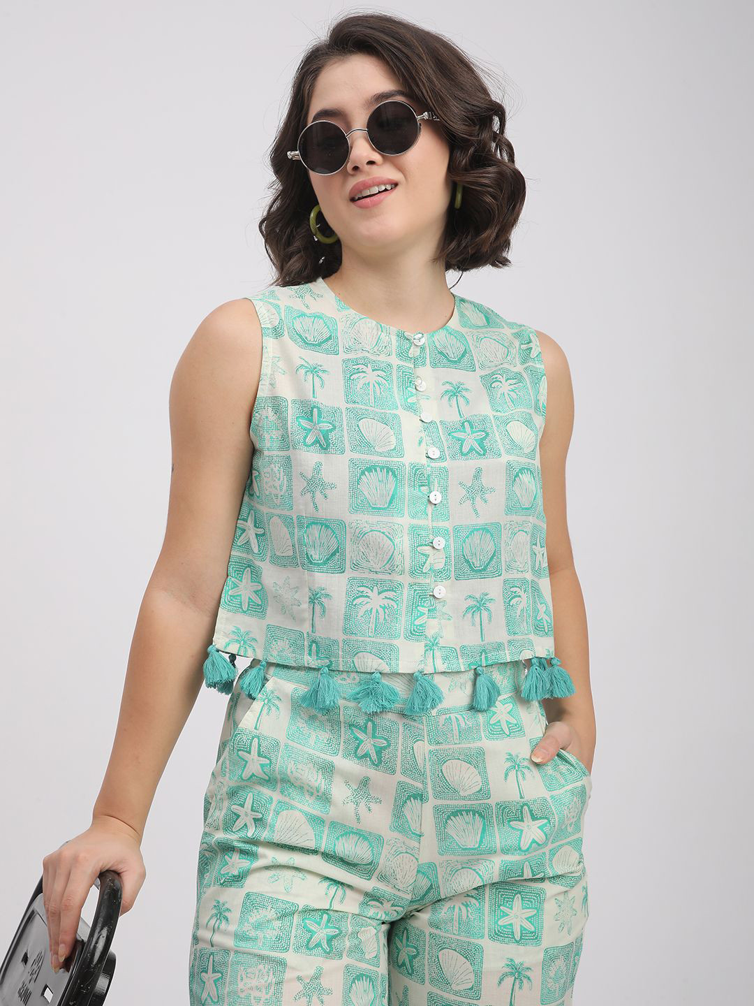 R&B Women Mandarin Collar Cotton Tiered Top
