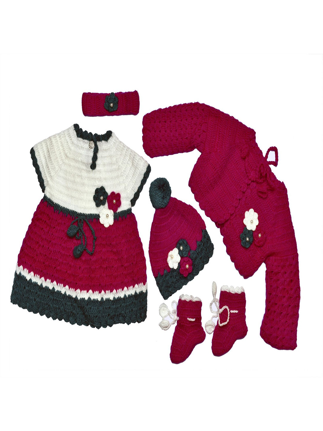 Tiekart Girls Flower Design Sweater Dress With Shrug Cap Headband Pair Of Booties