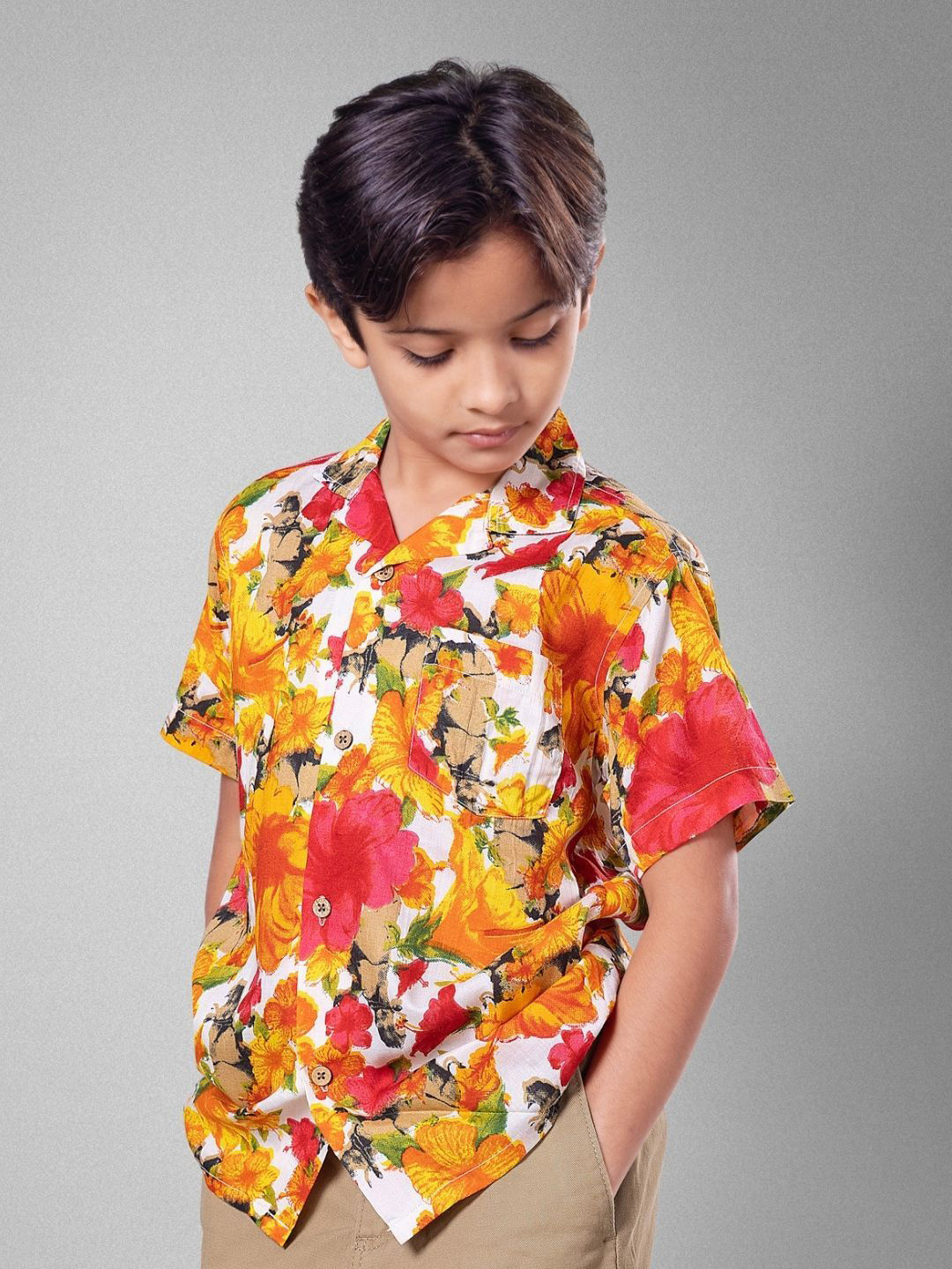 Tura Turi Boys Floral Spread Collar Casual Shirt
