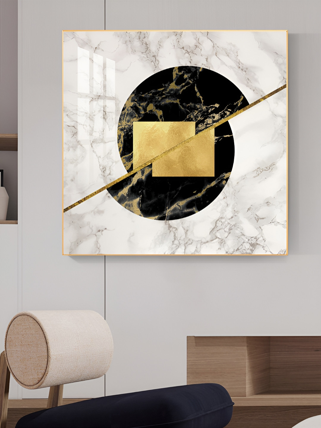 THE NEXT DECOR Brown & Gold-Toned Canvas Marble Glass Finish Square Wall Art