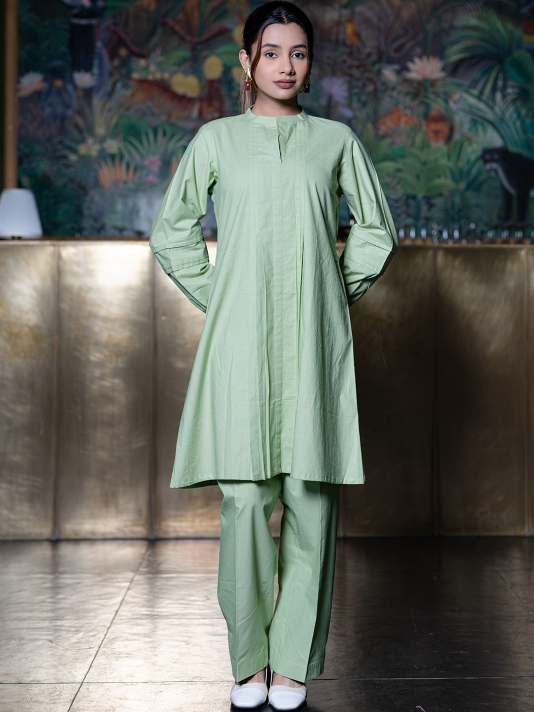 IMROZ HOUSE Mandarin Collar A-Line Pure Cotton Tunic & Trouser