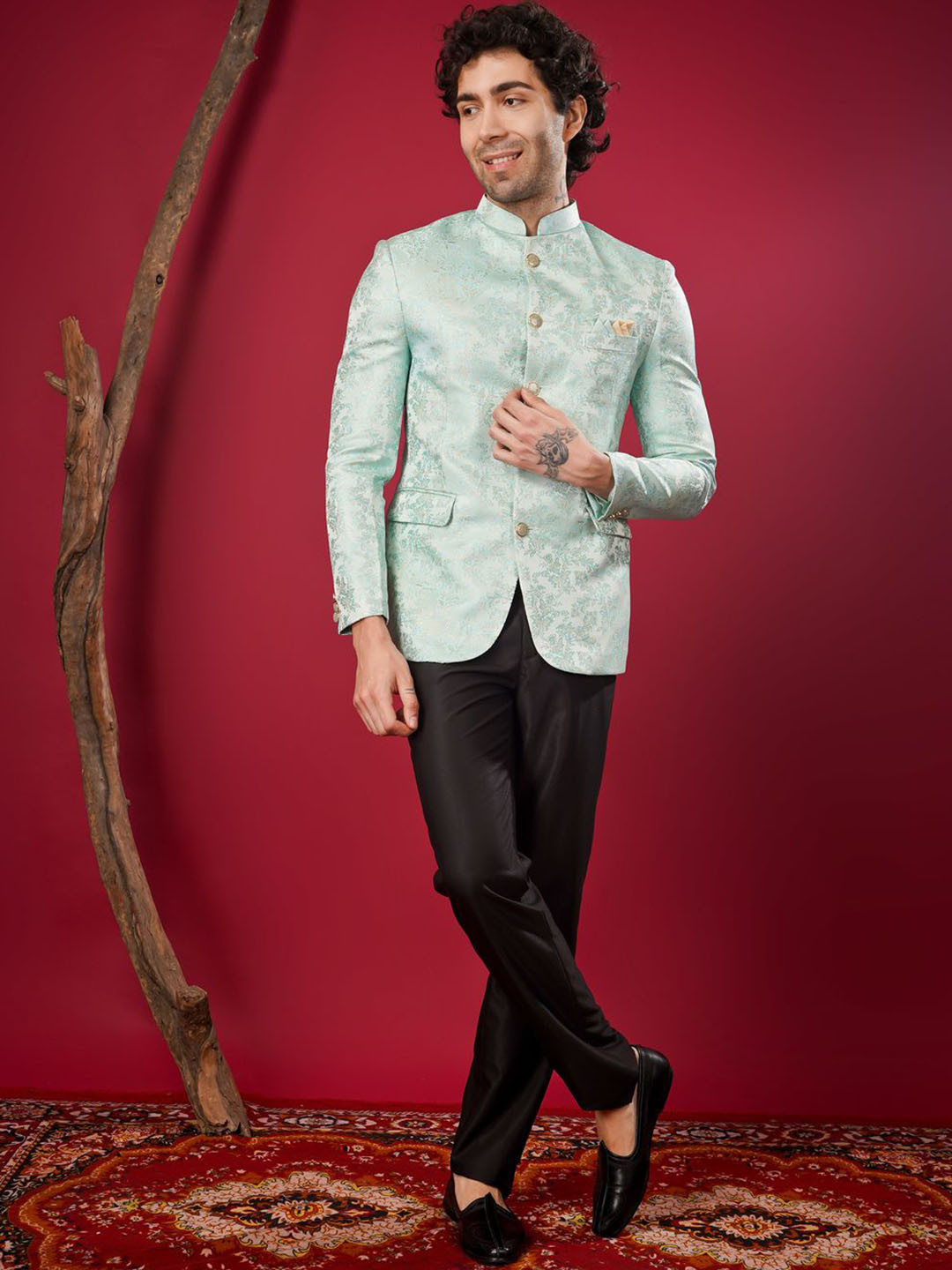 Dulha Ghar Men Pack Of 2 Self Designed Mandarin Collar Bandhgala Suits