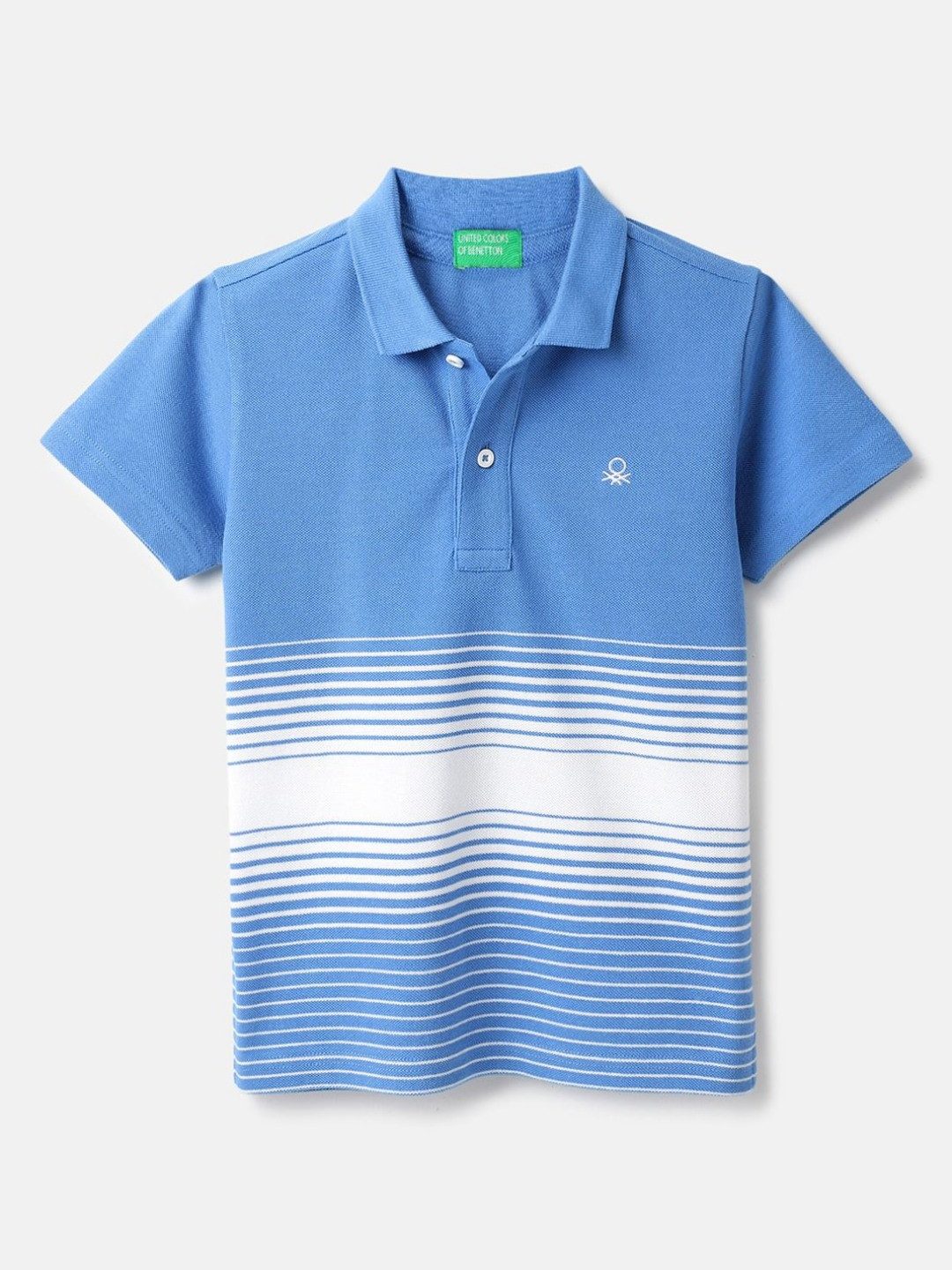 United Colors of Benetton Boy Striped Polo Collar Slim Fit Pure Cotton T-shirt