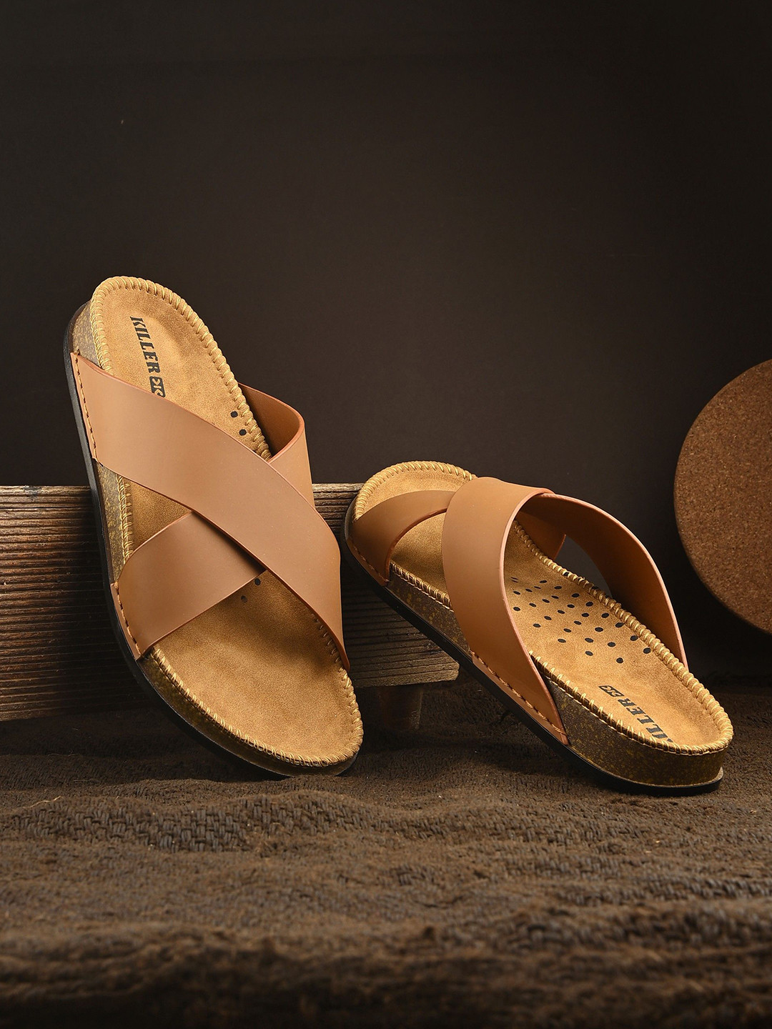 Killer Men Tan Leather Comfort Sandals