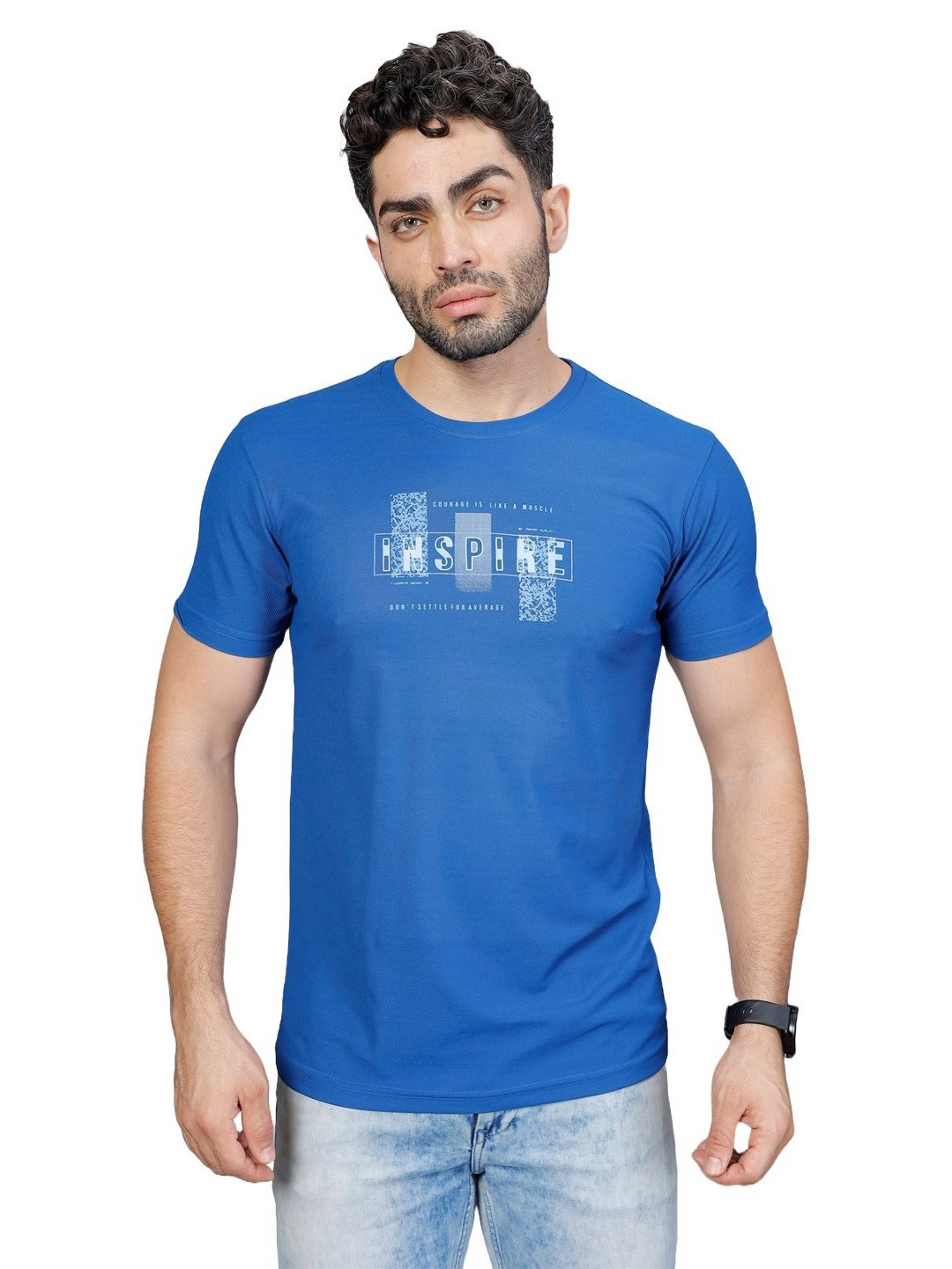 BE POSITIVE Men Round Neck Typography Printed T-shirt