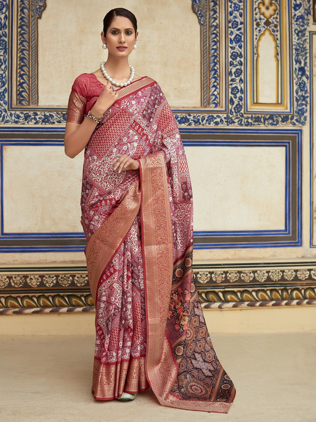 MAHALASA Pure Dola Silk Weaving Printed Ethnic Motifs Zari Saree