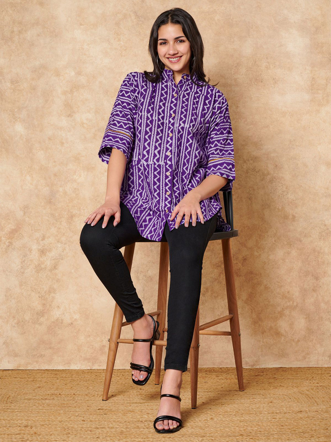 SALWAR STUDIO Classic Batik Hand Block Printed Pure Cotton Oversize Shirt