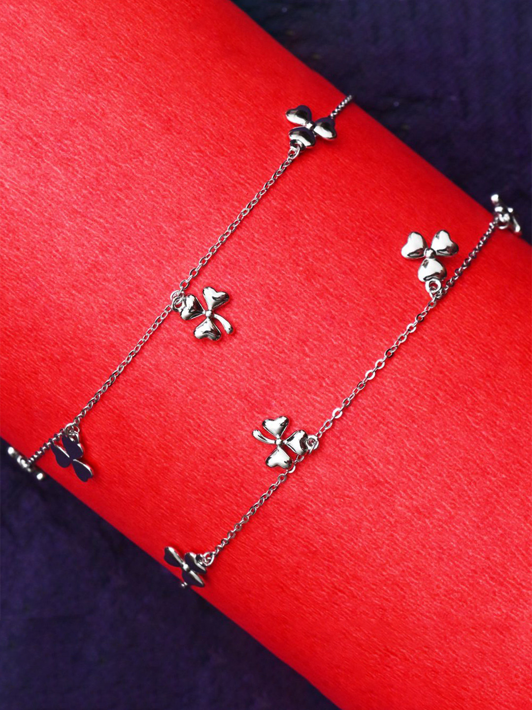 925 SILLER Set Of 2 925 Pure Silver Multiple Charm Anklets