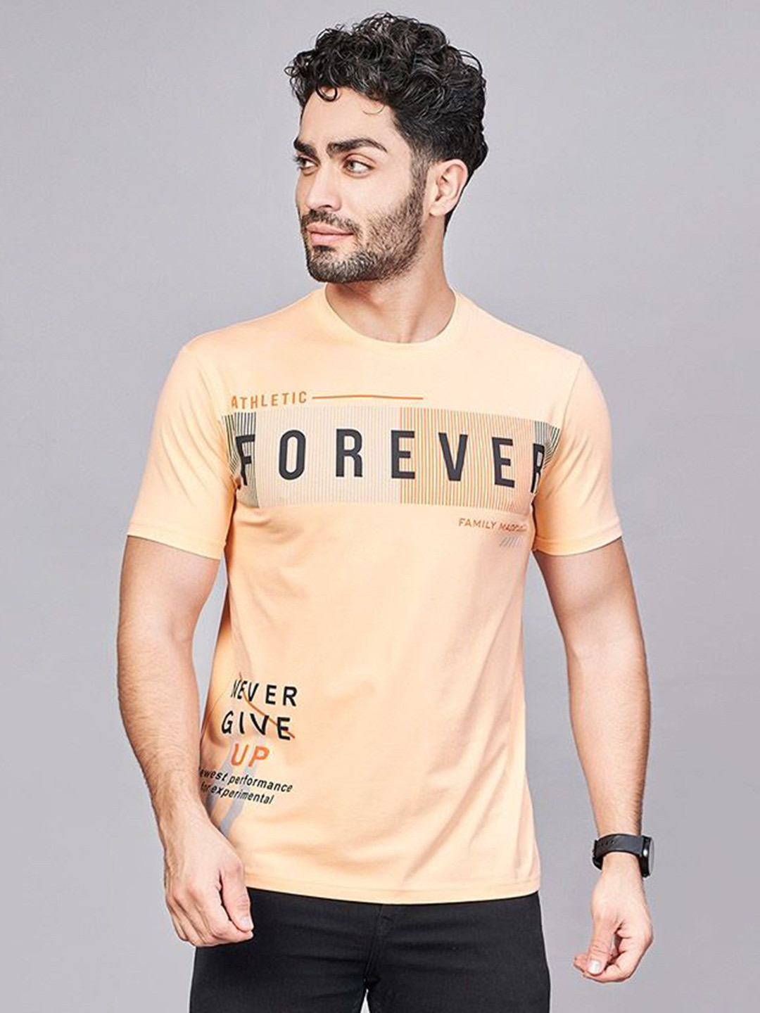 BE POSITIVE Men Round Neck Typography Printed T-shirt